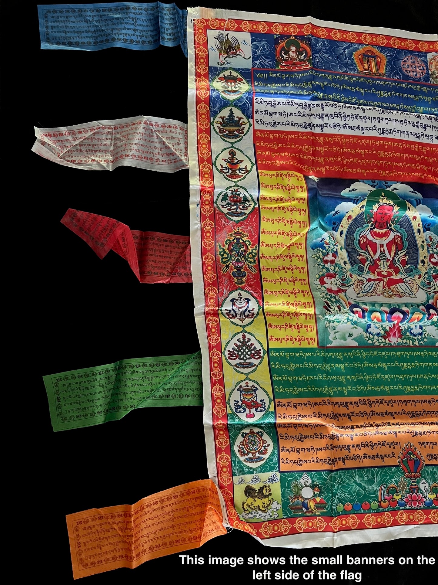 Huge King Gesar Prayer Flag Banner |Tibetan Prayer Flags | 27in x 36in | 1 single flag | Poly Silk | vertical flag or wall - The Incense Stick