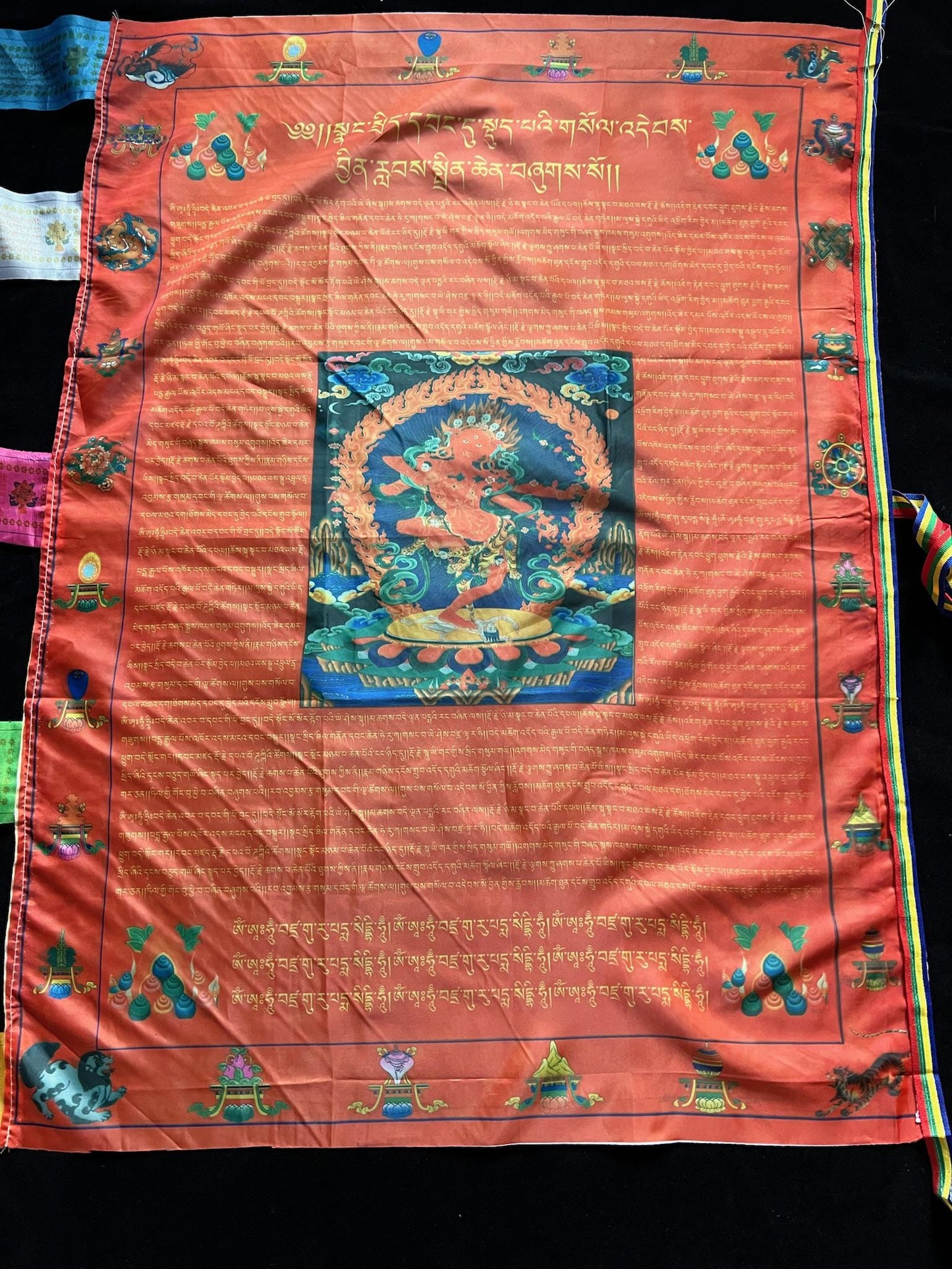 Huge Wangdü Soldep Prayer Flag Banner |Great Cloud of Blessings| 27in x 36in | 1 single flag | Poly Silk | vertical flag or wall | Kurukulle - The Incense Stick