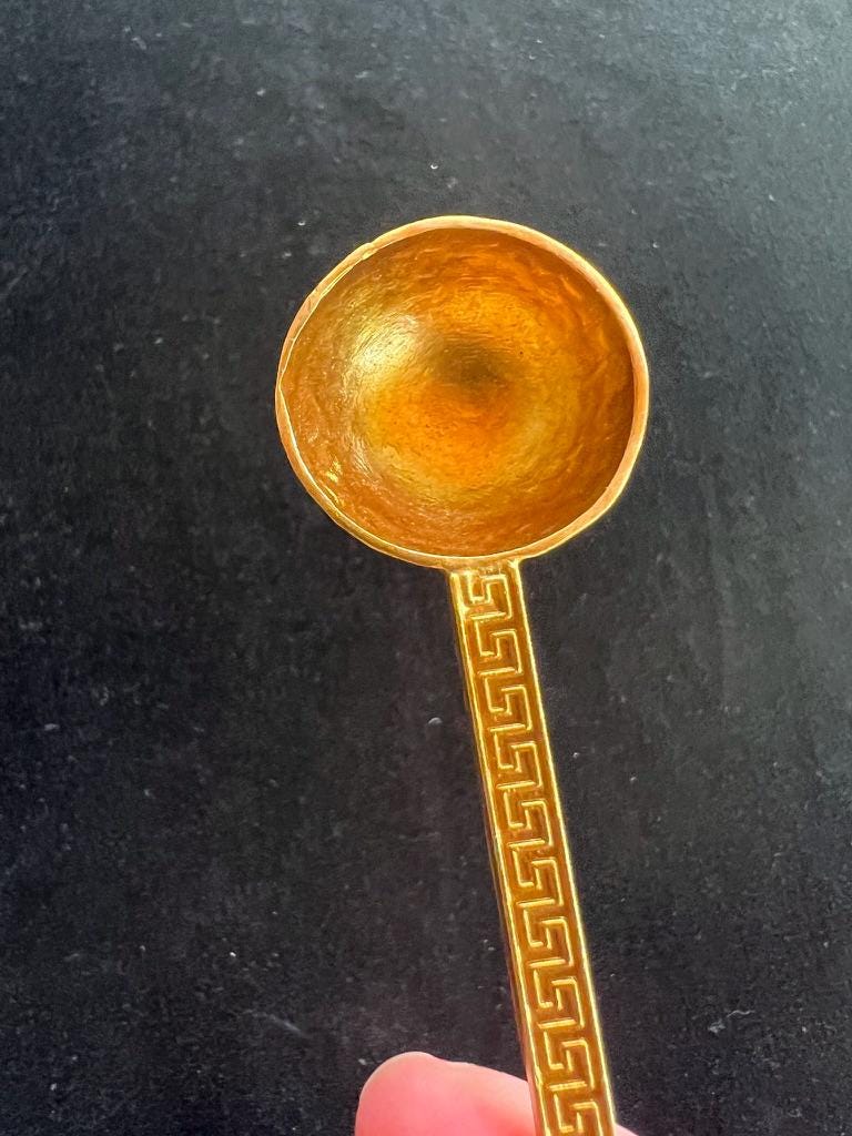 Buddhist Incense Powder Offering Spoon | Smoke Offering | Gold Colored Metal | Approx. 9 inches long | Sang - The Incense Stick