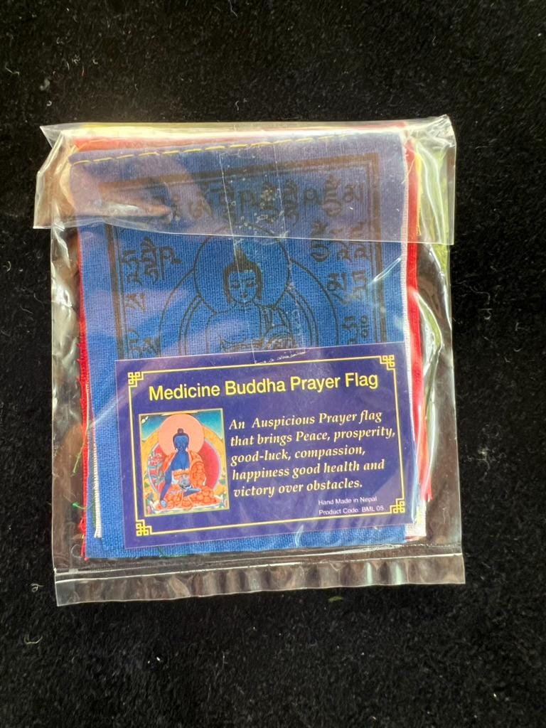 Tiny Medicine Buddha Tibetan Prayer Flags | 2.7in x 3.3in | 1 set of 10 flags | Nepal | - The Incense Stick