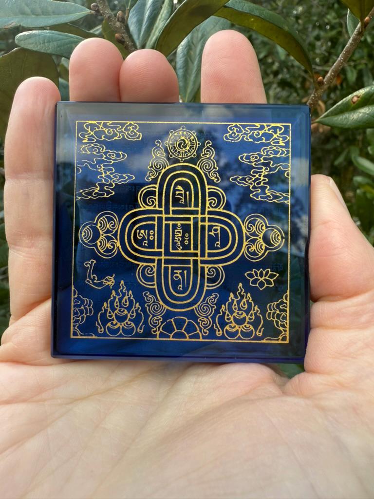 Blue Glass Naga Blessing Tiles | Glass | Approx 2.25 inches x 2.25 inches | Tibet | Water Blessing - The Incense Stick