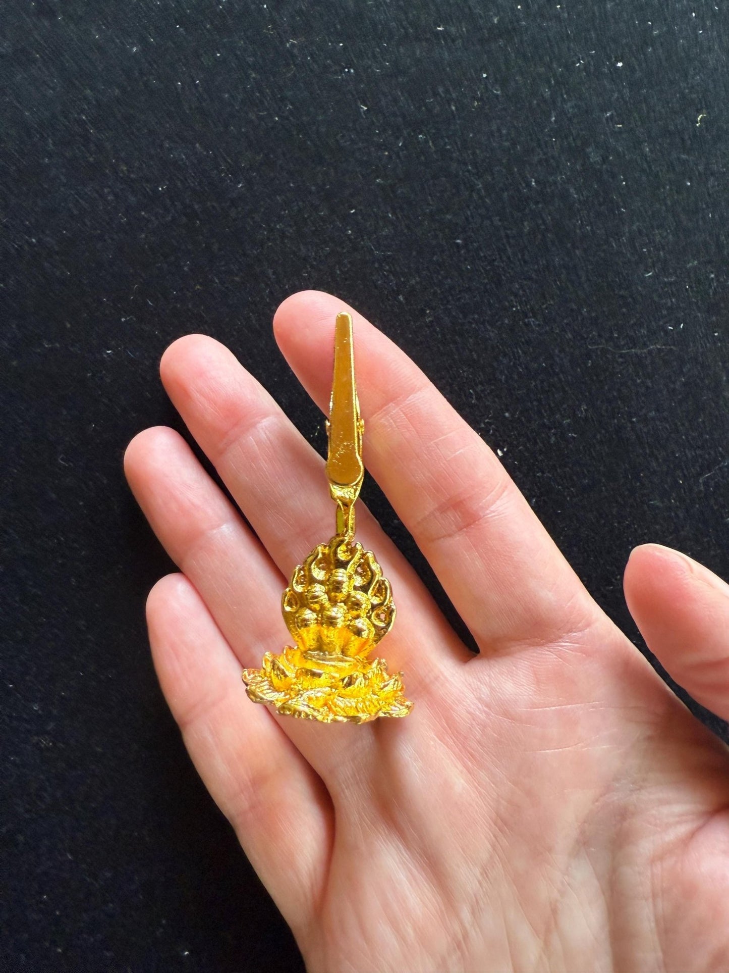 Wish Fulfilling Jewel Incense Clip Burner | Approx. 2.5 inches high | Gold Colored Metal - The Incense Stick