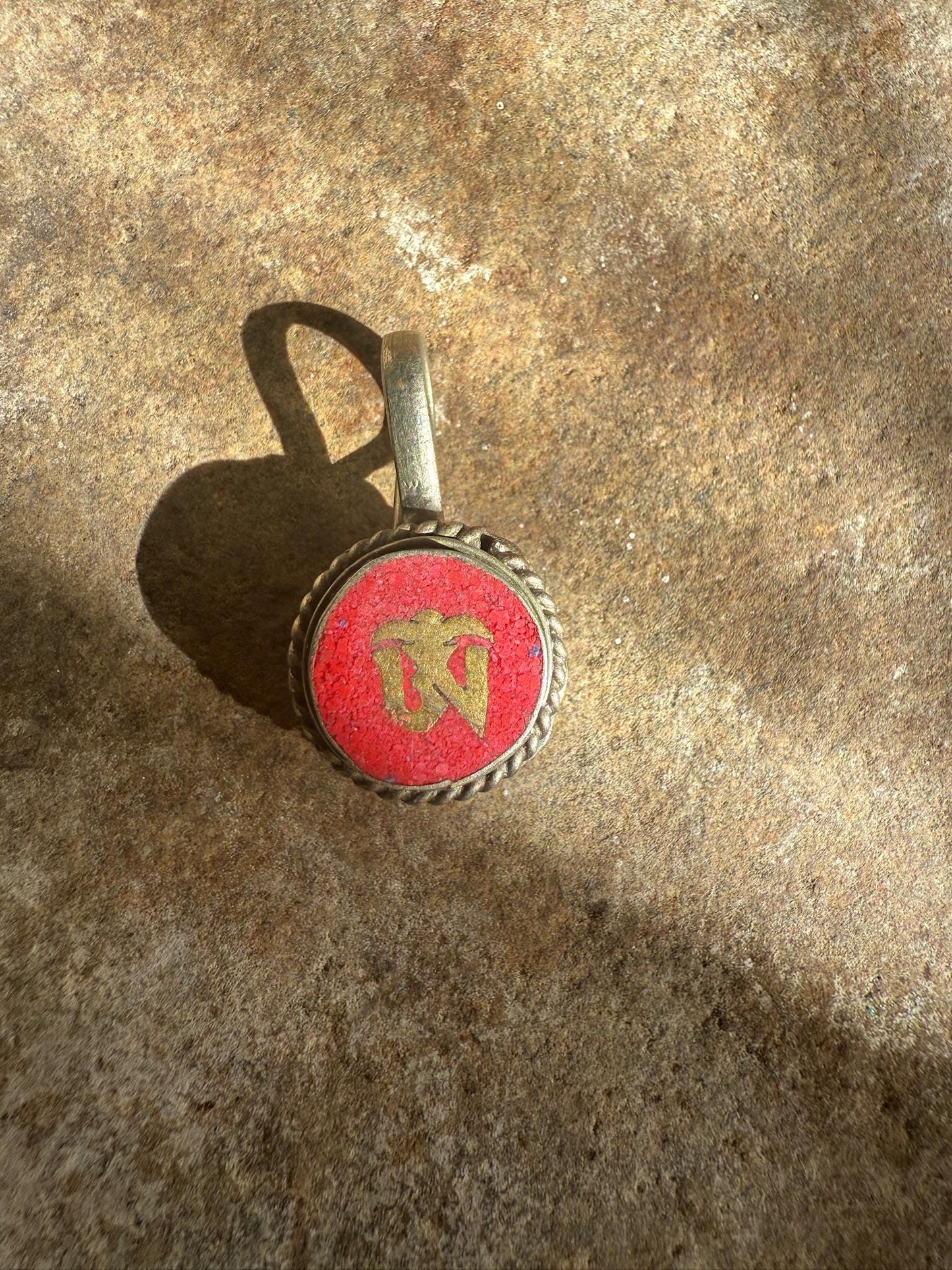 Om Inlay Mala Counter | Approx 1/2in | Nepal | Bum Counter | Brass and Stone - The Incense Stick