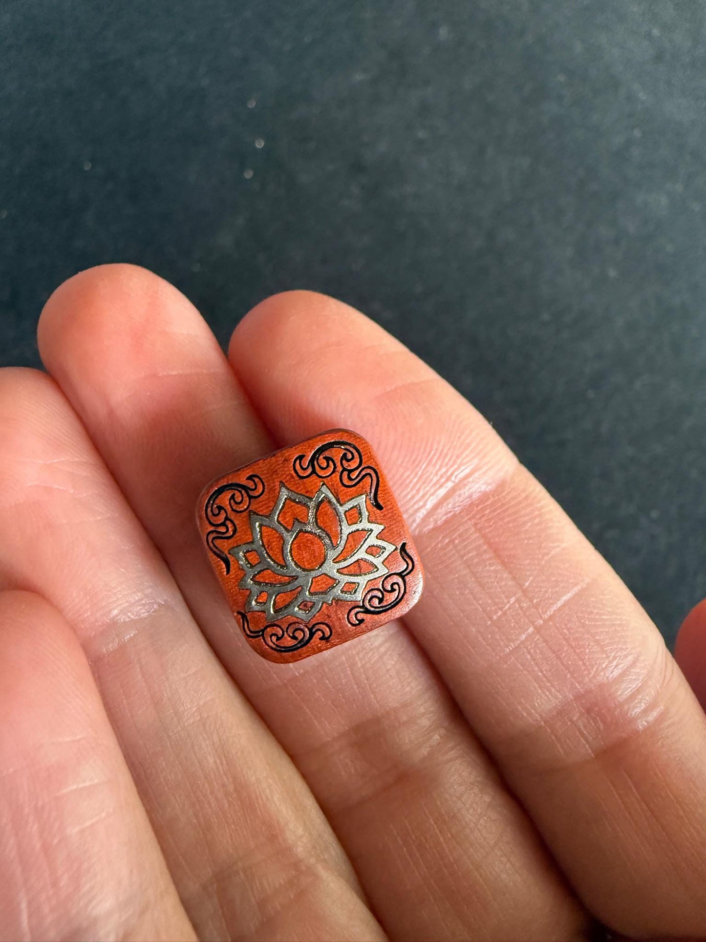 Lotus Wood Inlay Bead | 1 bead | 15mm square