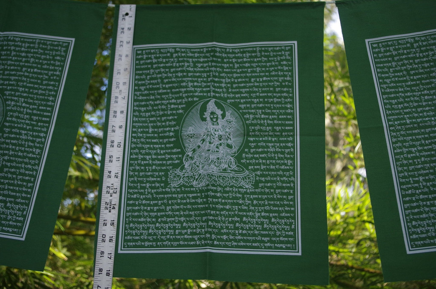 Green Tara Prayer Flags | Tibetan Prayer Flags | 14in x 17in | 1 strand of 5 flags | Highest Quality | All Green | Nepal - The Incense Stick