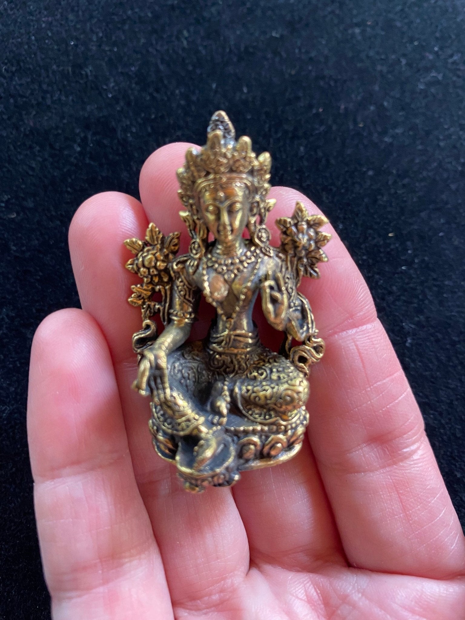 Purpledip Miniature Green Tara Statue - Brass Collectible Idol (1.5" X 1") For Desk, Altar, Or Car - View #8