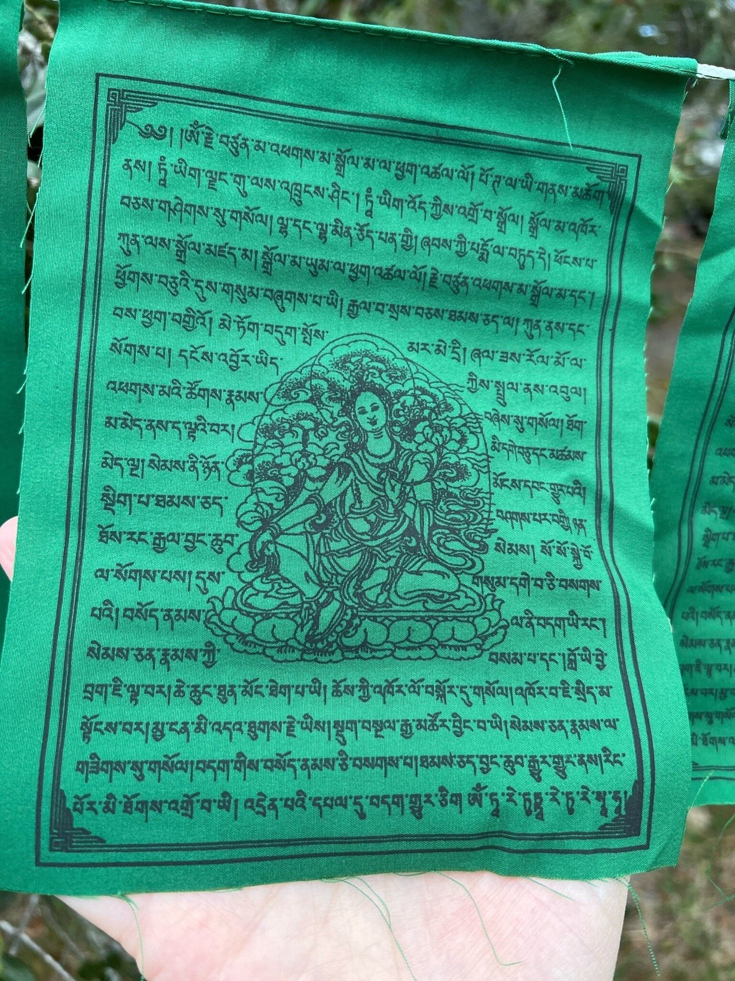Green Tara Prayer Flags | Tibetan Prayer Flags | 6in x 7.5in | 1 set of 10 flags | All Green | Jetsun Dölma - The Incense Stick