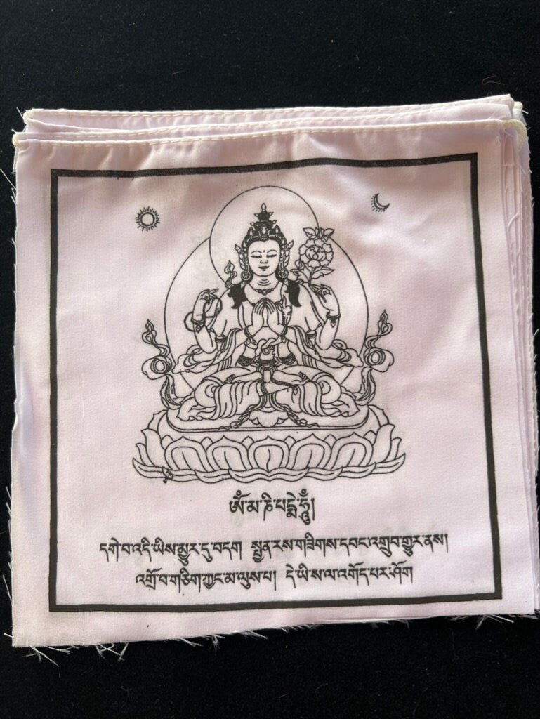 Chenrezig Prayer Flags | Tibetan Prayer Flags | 8in x 8in | 1 set of 10 flags | All White | Avalokiteshvara - The Incense Stick