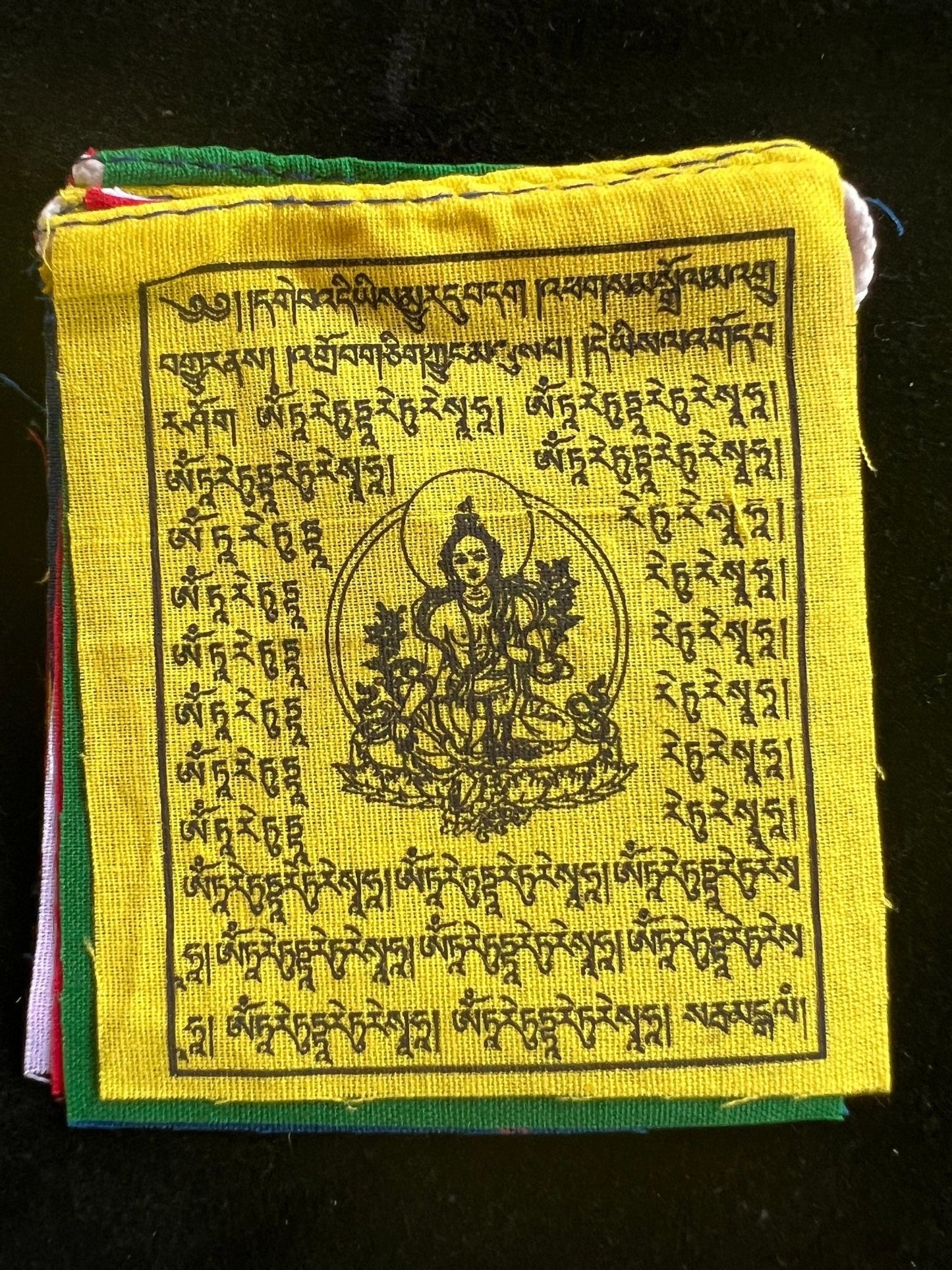 Tiny Green Tara Tibetan Prayer Flags | 2.7in x 3.3in | 1 set of 10 flags | Jetsun Dölma - The Incense Stick