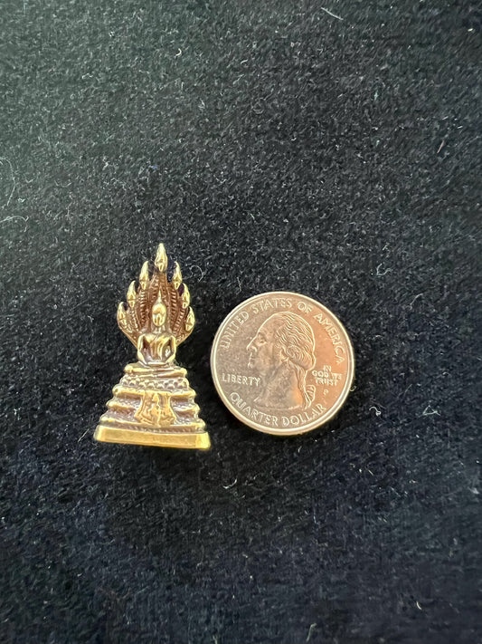 Tiny Brass Buddha with Naga King Mucalinda Statue | Handmade | 1.25 inches by .50 inches | The Mighty King of Nagas - The Incense Stick