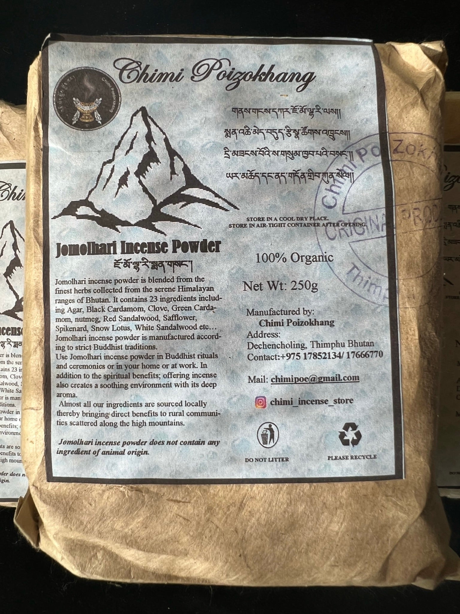 Jomolhari Powder| Bhutanese Himalayan Style Incense | 250 grams | Chimi Incense - The Incense Stick
