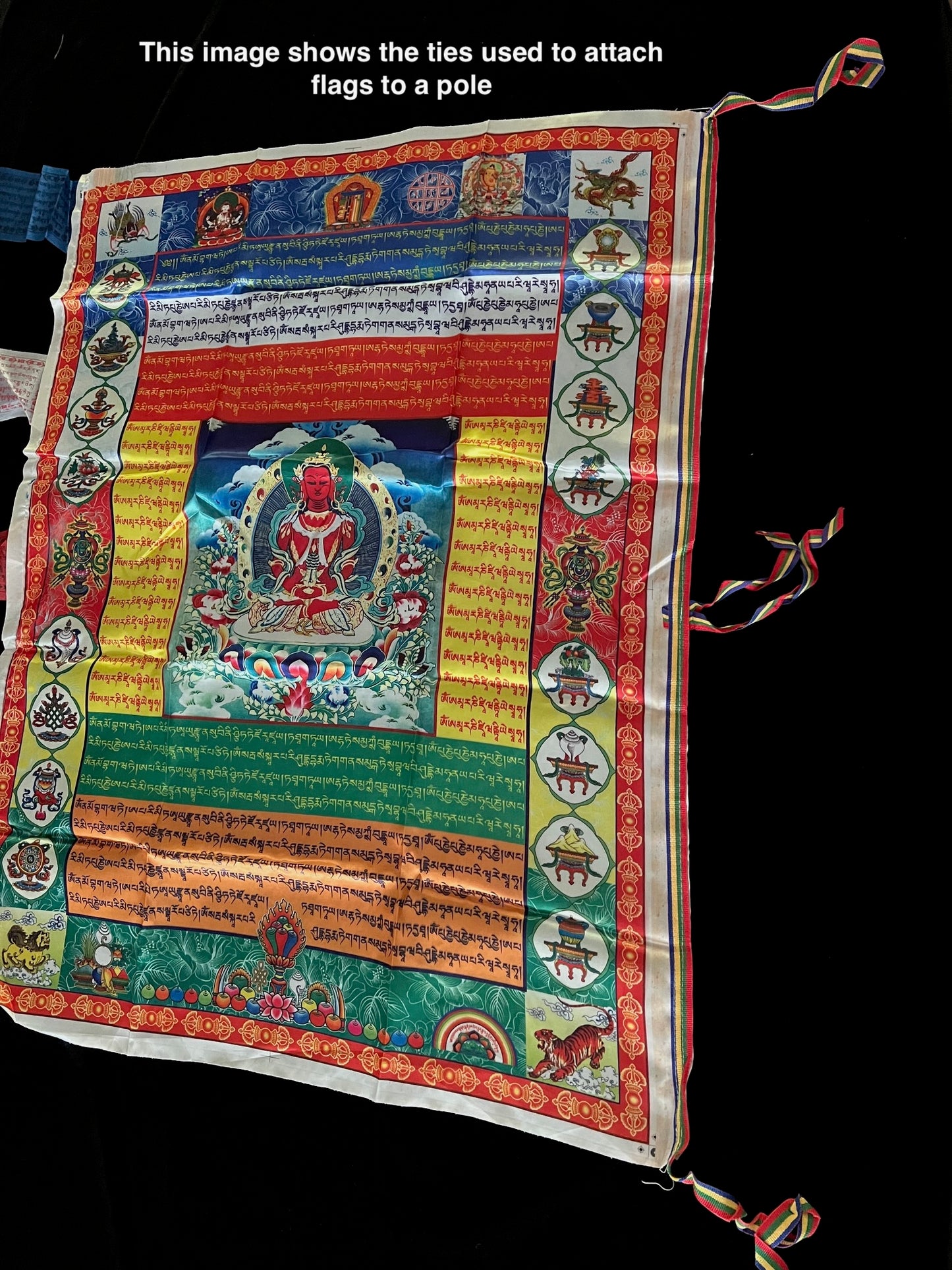 Huge King Gesar Prayer Flag Banner |Tibetan Prayer Flags | 27in x 36in | 1 single flag | Poly Silk | vertical flag or wall - The Incense Stick
