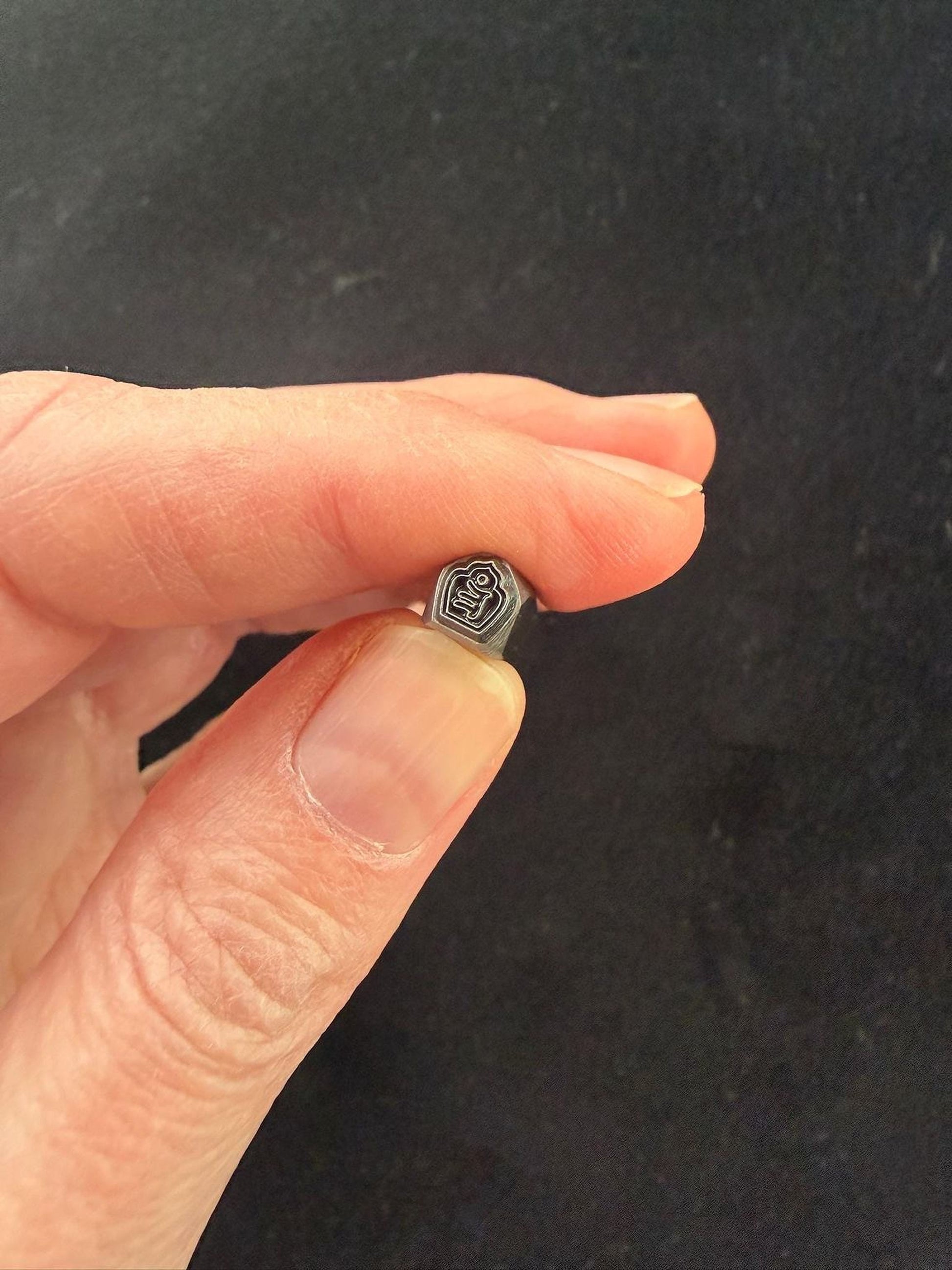 Dzam Syllable Tsa Tsa Mold Stamp | Carbon Steel | Tibet | Image 3.6 mm wide x 4.5 mm high | Dzambhala