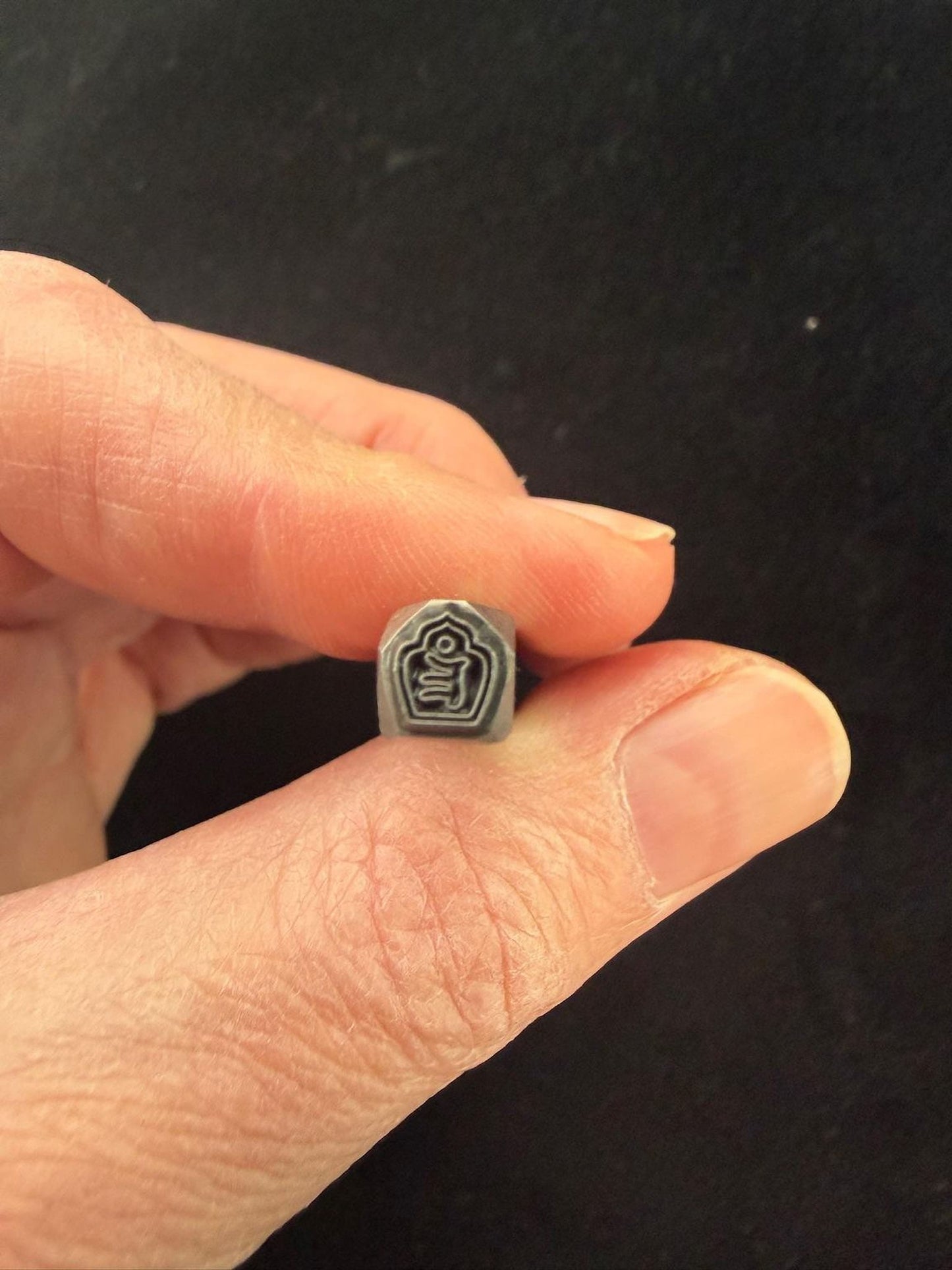 Dzam Syllable Tsa Tsa Mold Stamp | Carbon Steel | Tibet | Image 3.6 mm wide x 4.5 mm high | Dzambhala