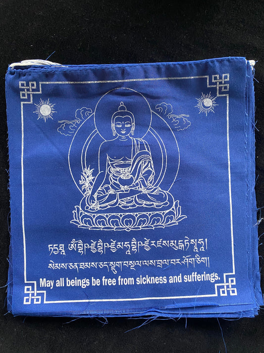 Medicine Buddha Prayer Flags | Tibetan Prayer Flags | 8in x 8in | 1 set of 10 flags | All Blue