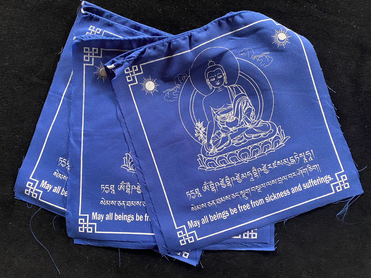 Medicine Buddha Prayer Flags | Tibetan Prayer Flags | 8in x 8in | 1 set of 10 flags | All Blue