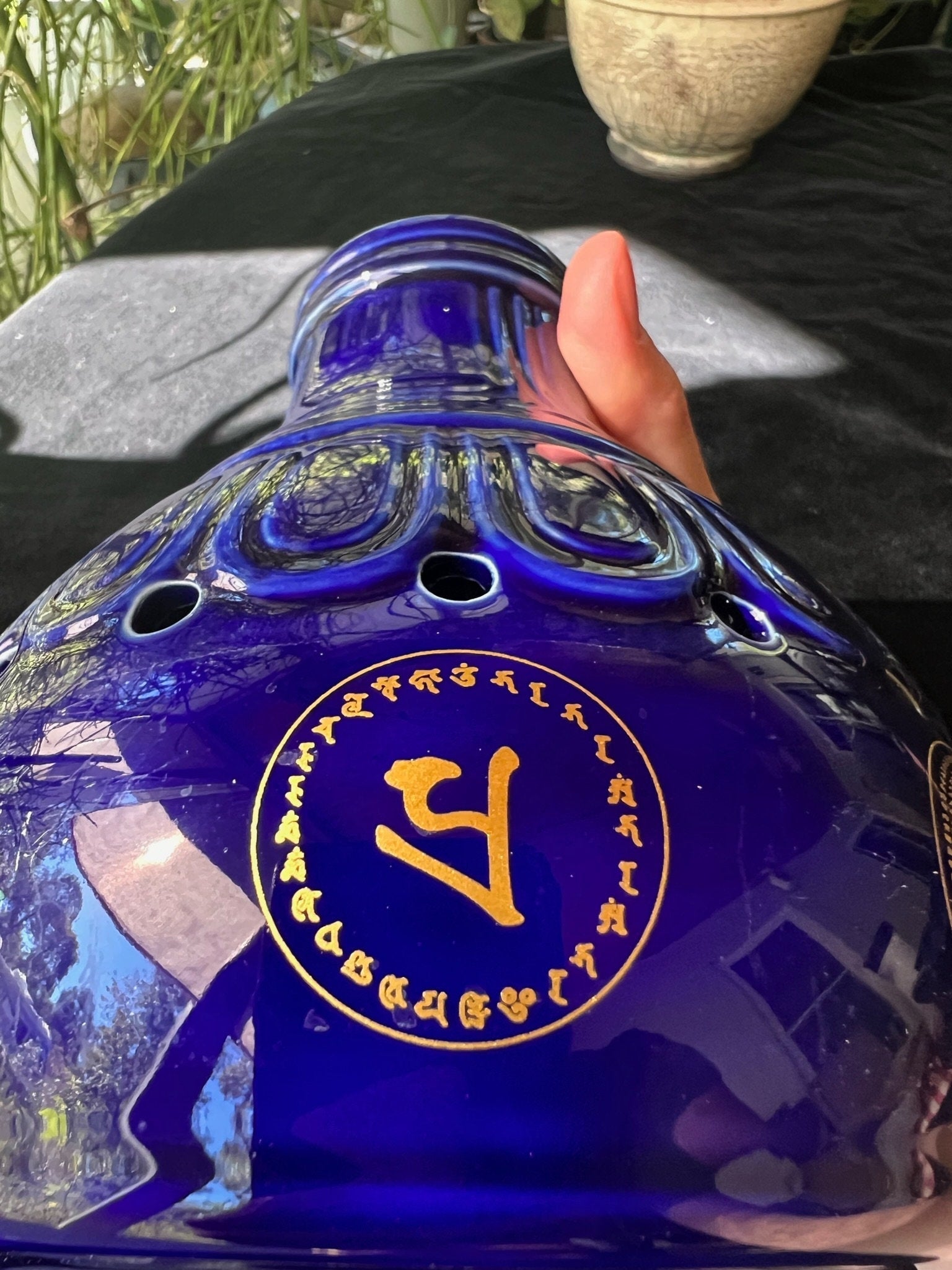 Grand Sang Offering Chimney | Blue with Gold Imprint | Smoke Offering Incense Burner | 11.5 in high by 6.69 in wide | Tibet