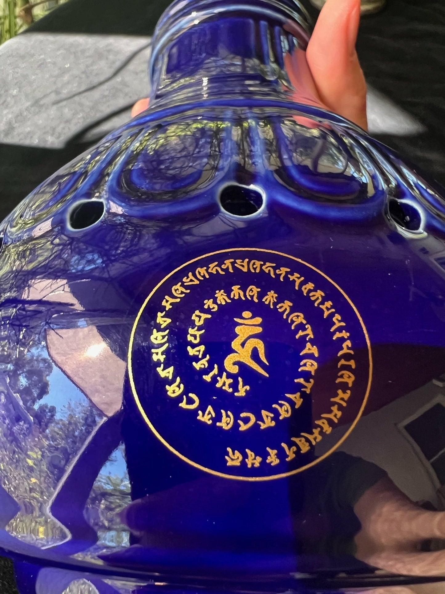Grand Sang Offering Chimney | Blue with Gold Imprint | Smoke Offering Incense Burner | 11.5 in high by 6.69 in wide | Tibet