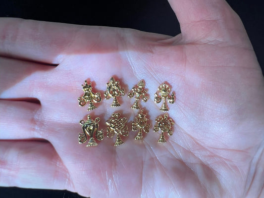 Tiny Eight Auspicious Symbols | 18K Gold Gilt over 925 Silver | Sold as set of 8 or individual | Approx. 1/2 inches high | Mandala Offering - The Incense Stick