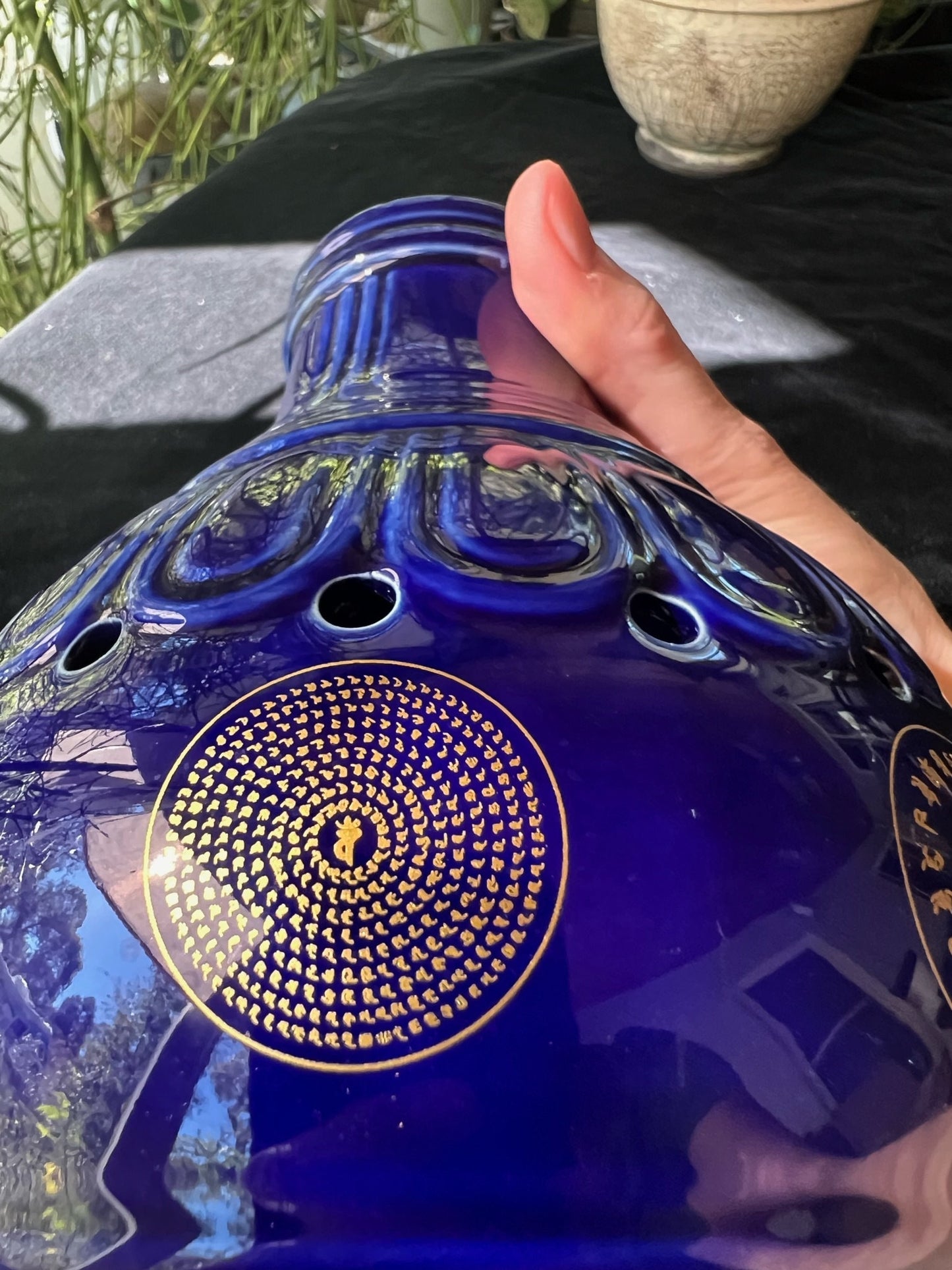 Grand Sang Offering Chimney | Blue with Gold Imprint | Smoke Offering Incense Burner | 11.5 in high by 6.69 in wide | Tibet
