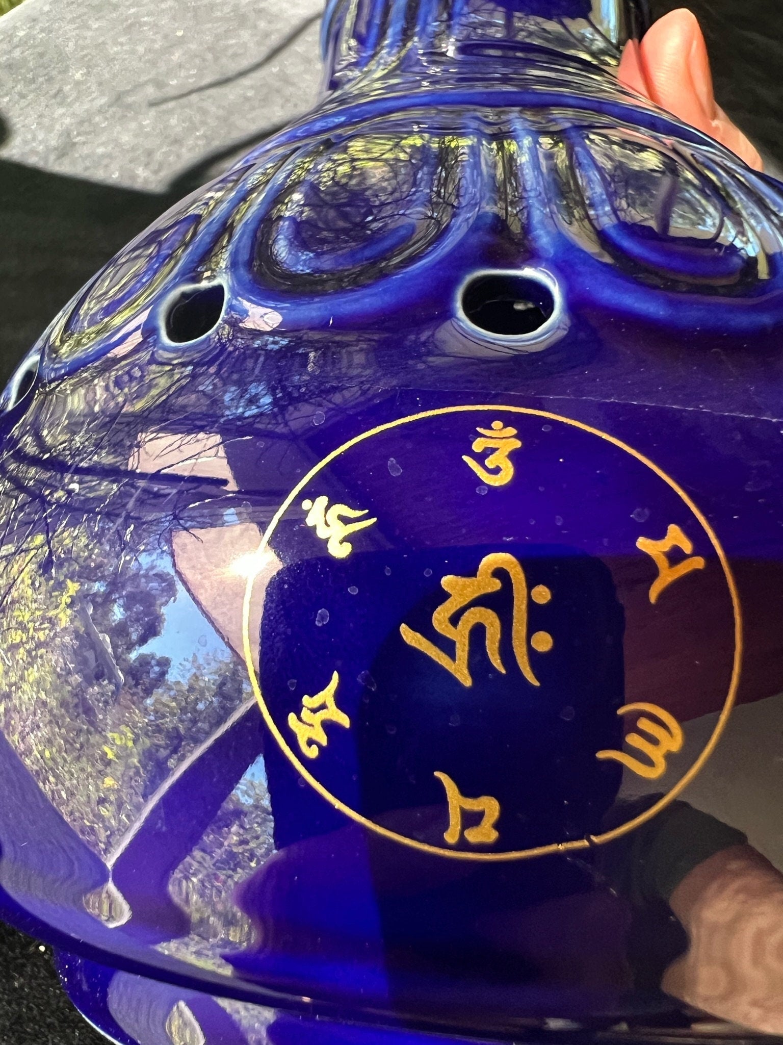 Grand Sang Offering Chimney | Blue with Gold Imprint | Smoke Offering Incense Burner | 11.5 in high by 6.69 in wide | Tibet