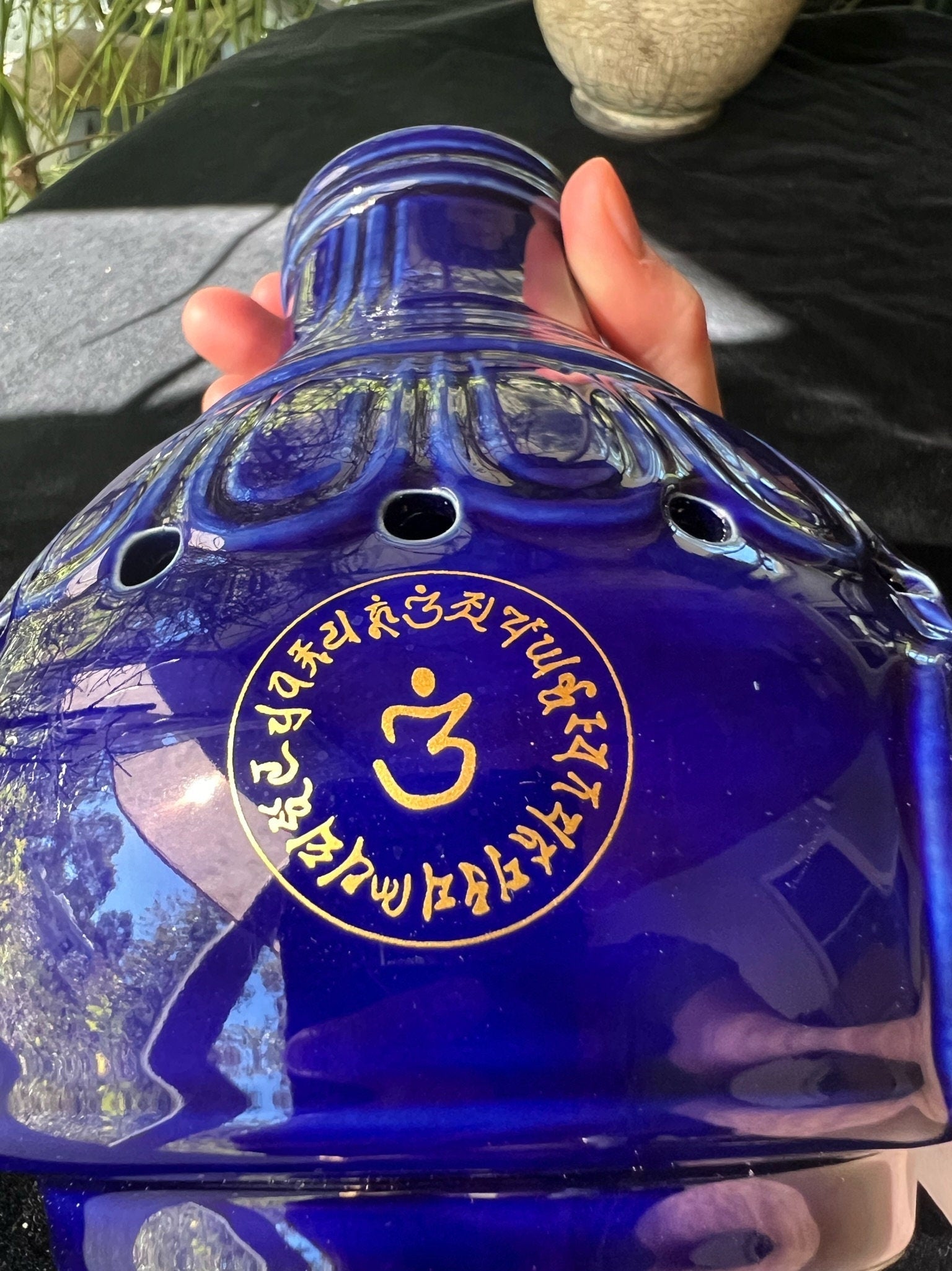 Grand Sang Offering Chimney | Blue with Gold Imprint | Smoke Offering Incense Burner | 11.5 in high by 6.69 in wide | Tibet