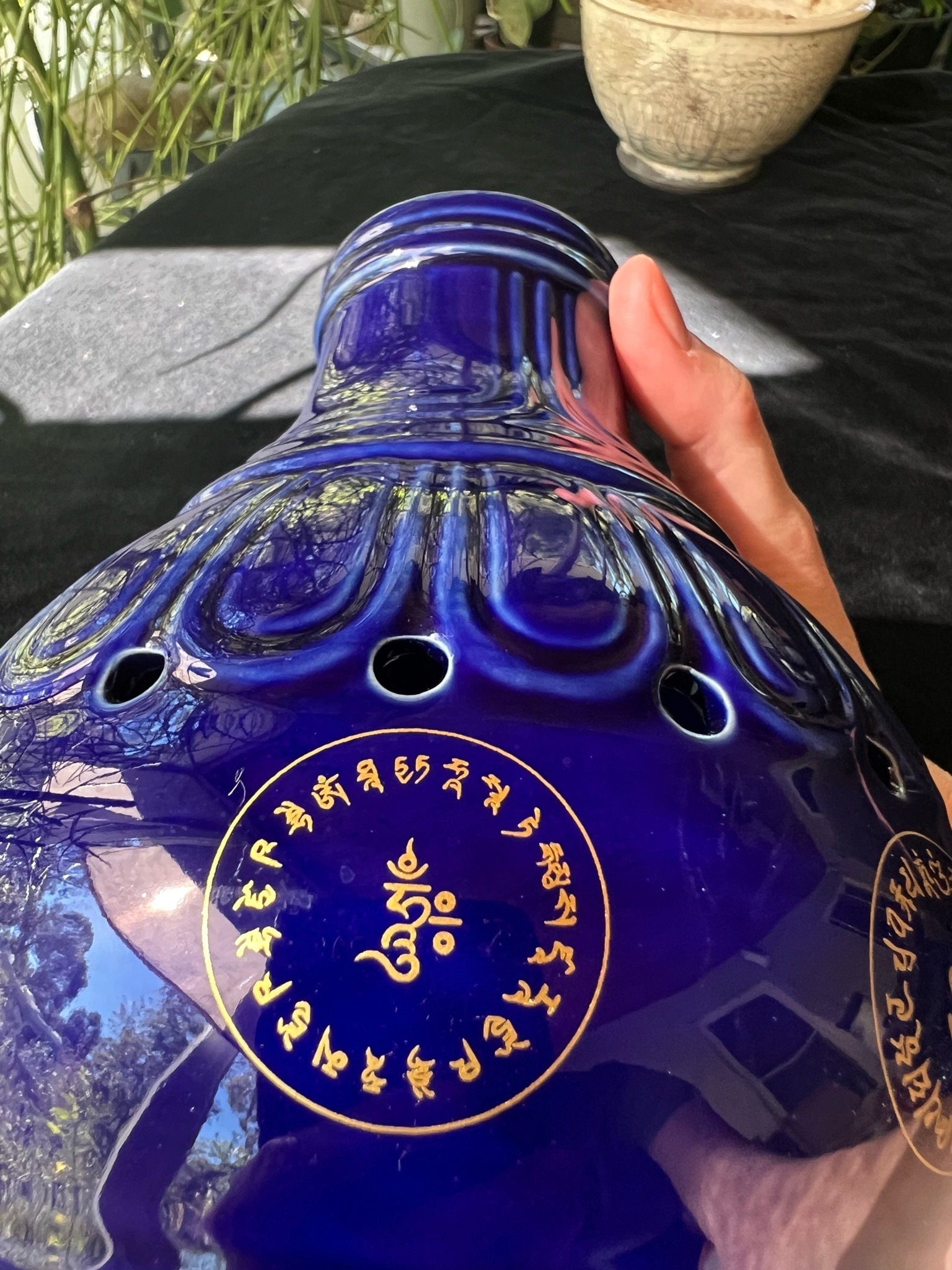 Grand Sang Offering Chimney | Blue with Gold Imprint | Smoke Offering Incense Burner | 11.5 in high by 6.69 in wide | Tibet
