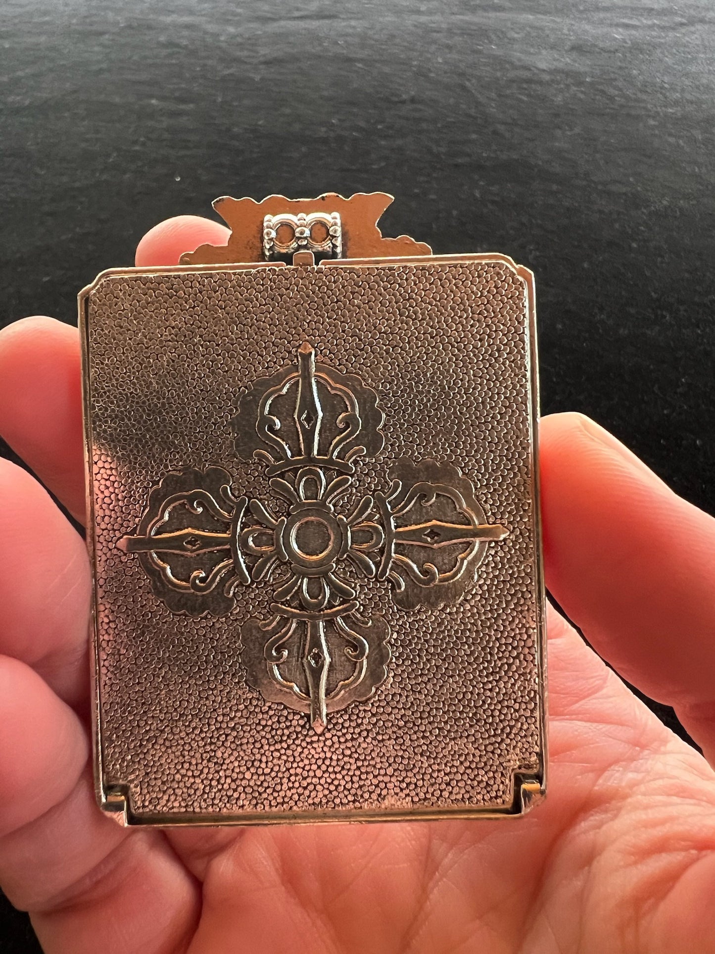 Tiny Thangka Green Tara Locket Pendant | Approx 1.5 in by 2 in | Nepal | Gau - The Incense Stick