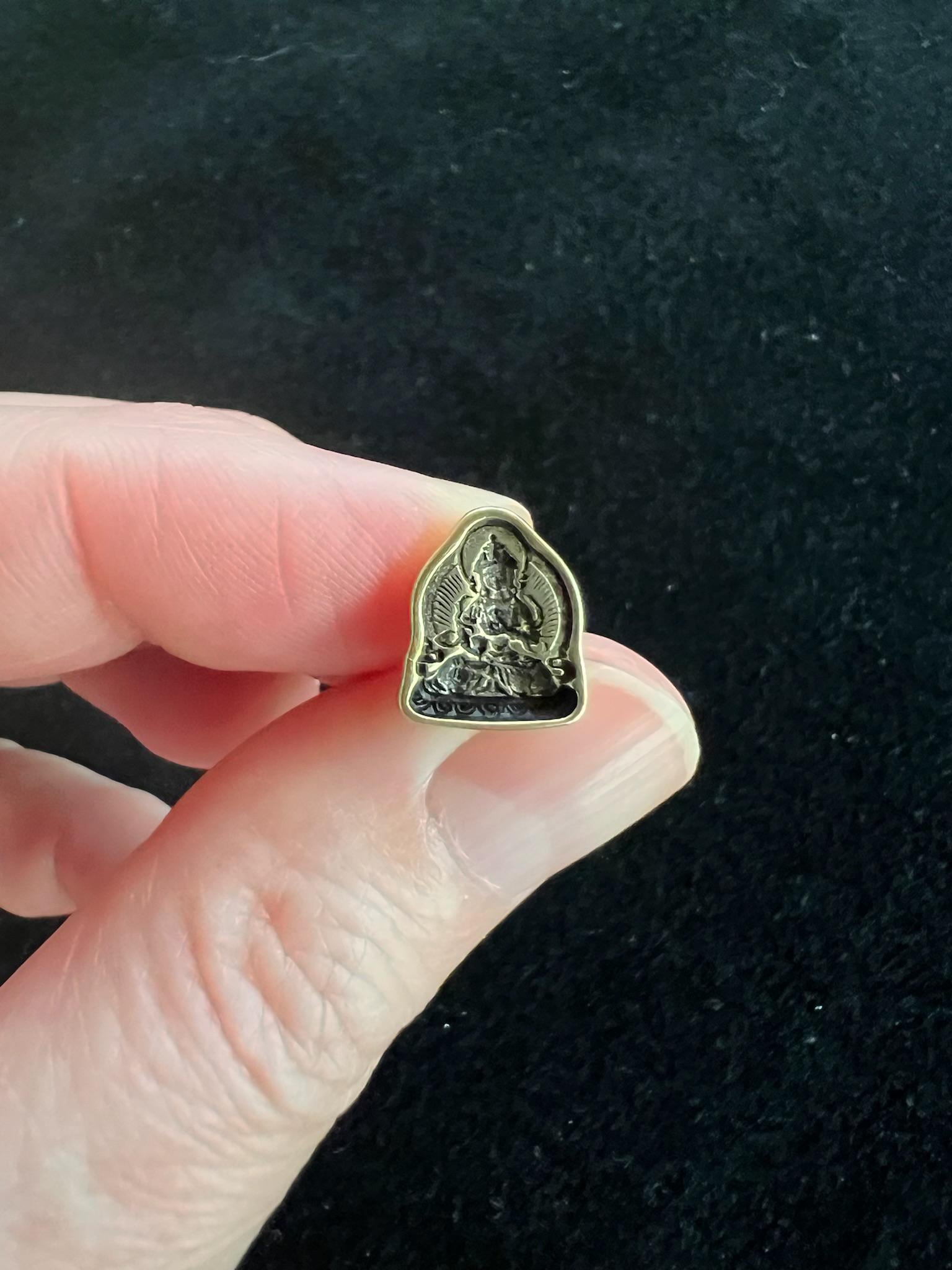 Tiny Buddha Tsa Tsa Charm | Metal | Approx 3/8in x 1/4in | Tibet | Mala Counter - The Incense Stick