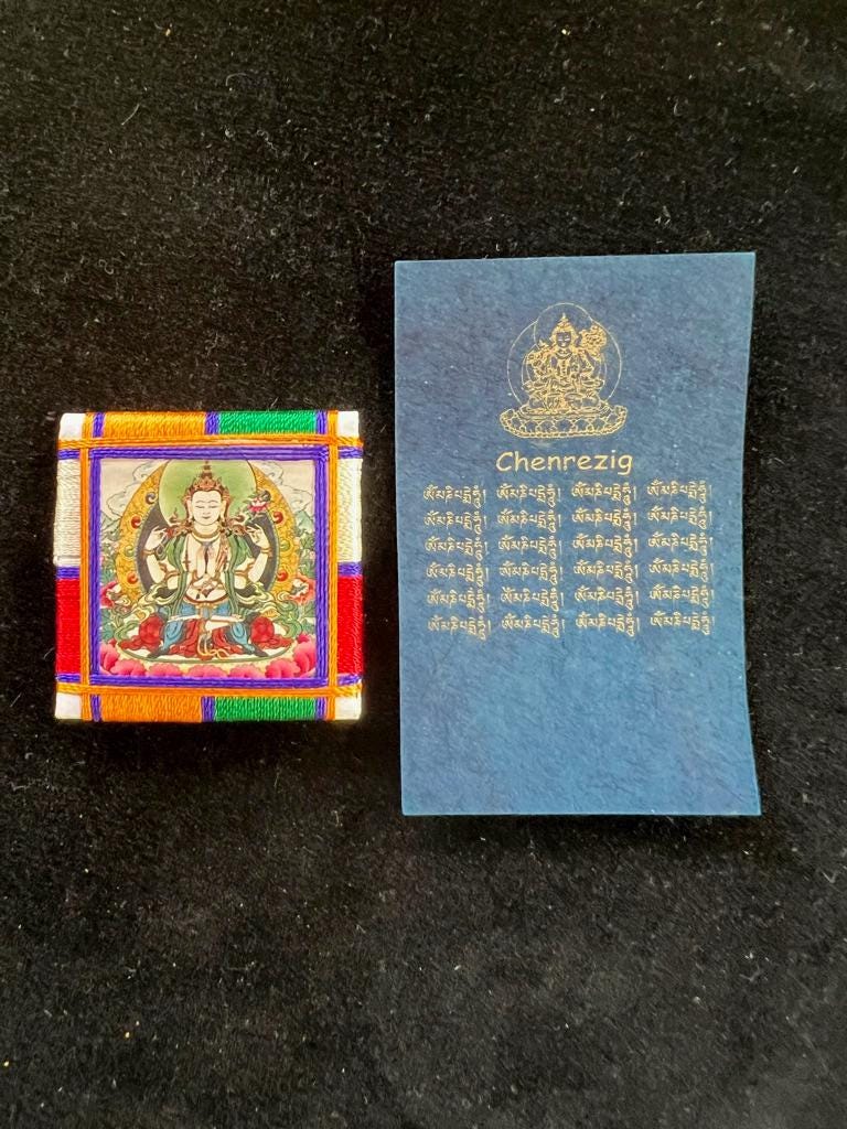 Chenrezig Protective Amulet | | 2 in by 2 in | Protection Blessing | Bodhisattva of Compassion - The Incense Stick