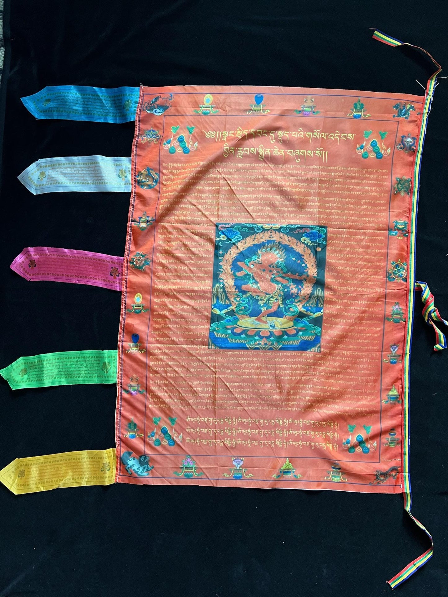Huge Wangdü Soldep Prayer Flag Banner |Great Cloud of Blessings| 27in x 36in | 1 single flag | Poly Silk | vertical flag or wall | Kurukulle - The Incense Stick