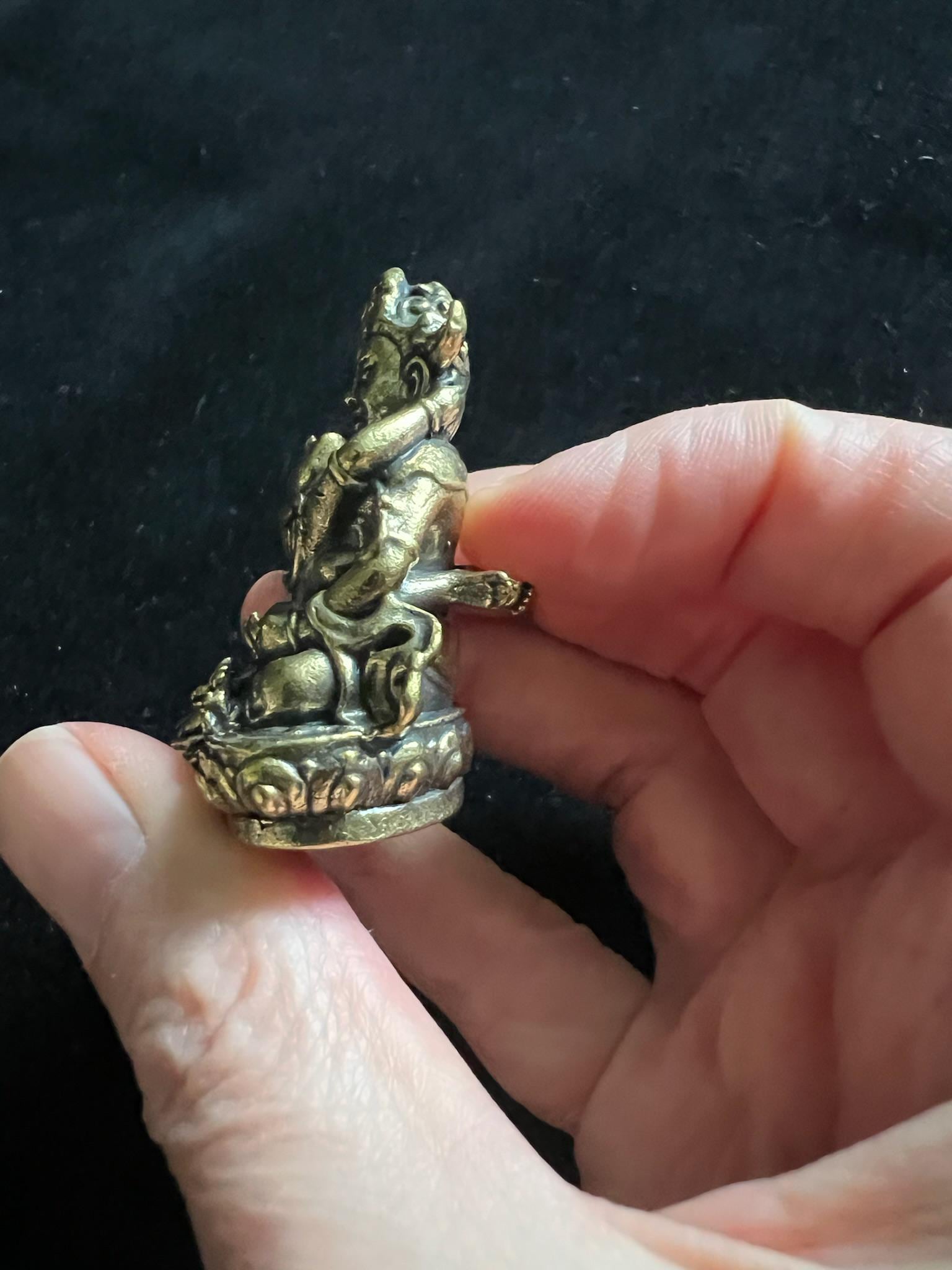 Deluxe Small Green Dzambhala with Consort Statue | Handmade | 1.75 inches | Karma Family | Vasudhara (Tara) and Amoghasiddhi - The Incense Stick