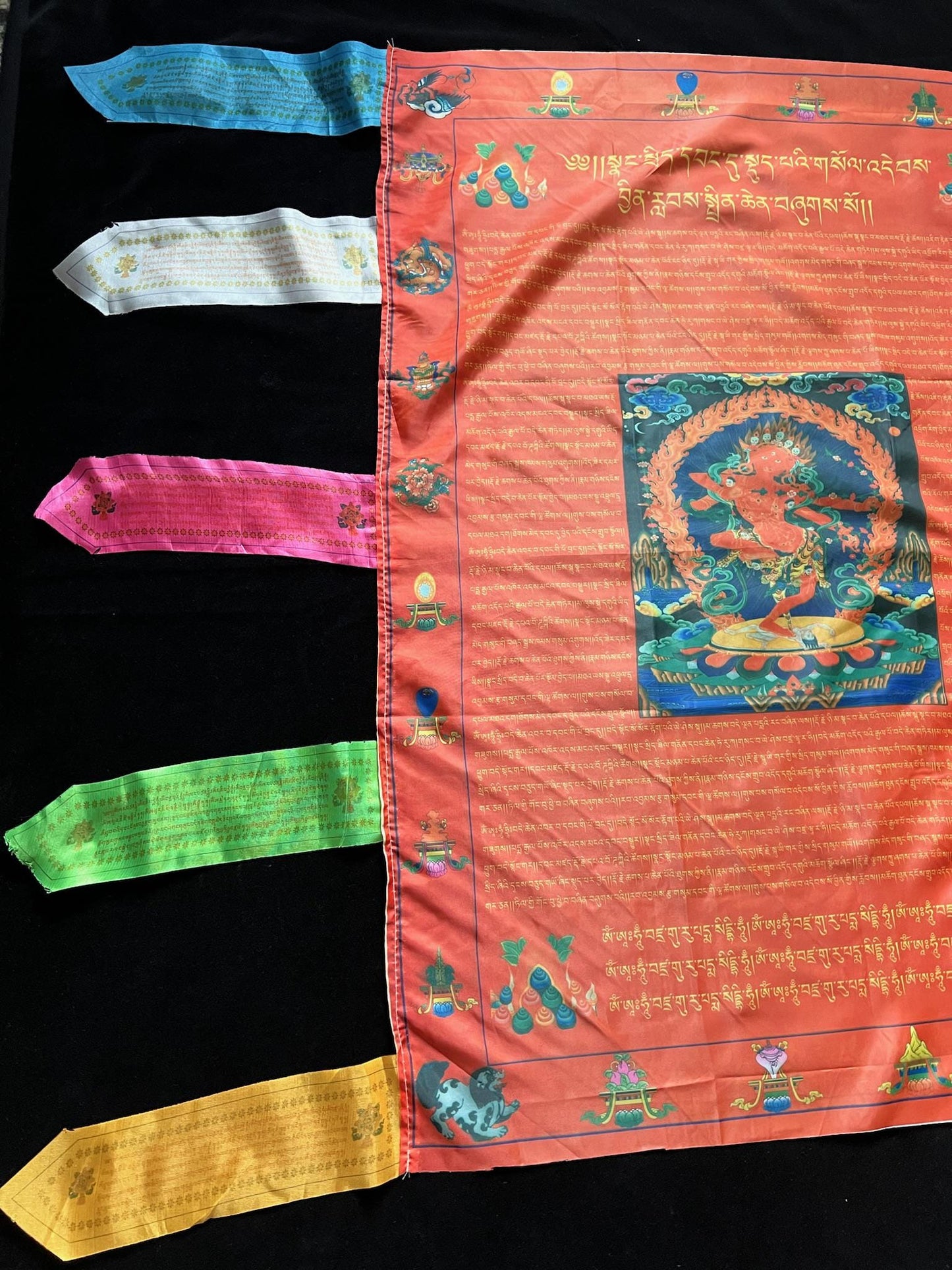 Huge Wangdü Soldep Prayer Flag Banner |Great Cloud of Blessings| 27in x 36in | 1 single flag | Poly Silk | vertical flag or wall | Kurukulle - The Incense Stick