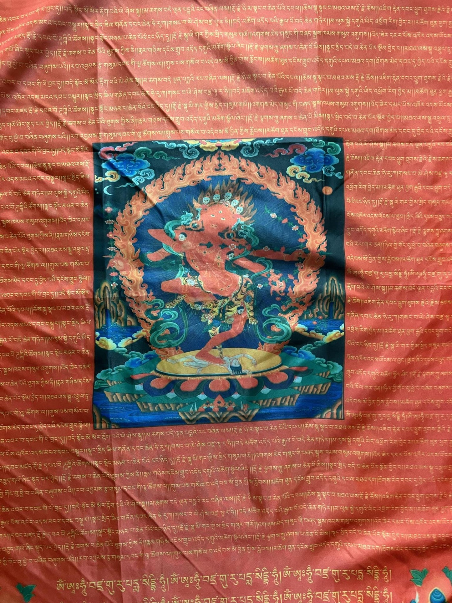 Huge Wangdü Soldep Prayer Flag Banner |Great Cloud of Blessings| 27in x 36in | 1 single flag | Poly Silk | vertical flag or wall | Kurukulle - The Incense Stick