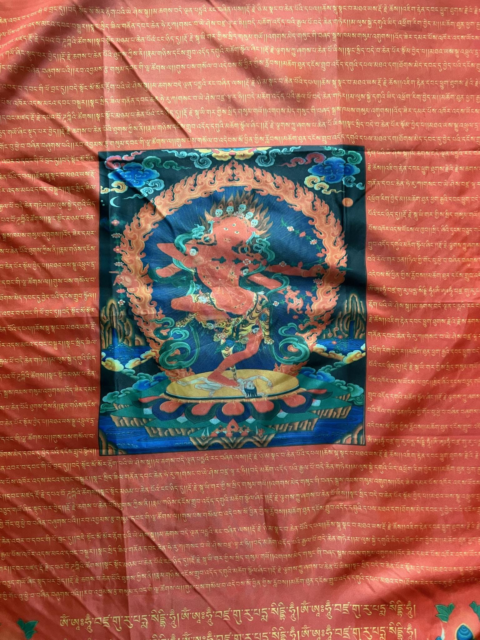 Huge Wangdü Soldep Prayer Flag Banner |Great Cloud of Blessings| 27in x 36in | 1 single flag | Poly Silk | vertical flag or wall | Kurukulle - The Incense Stick