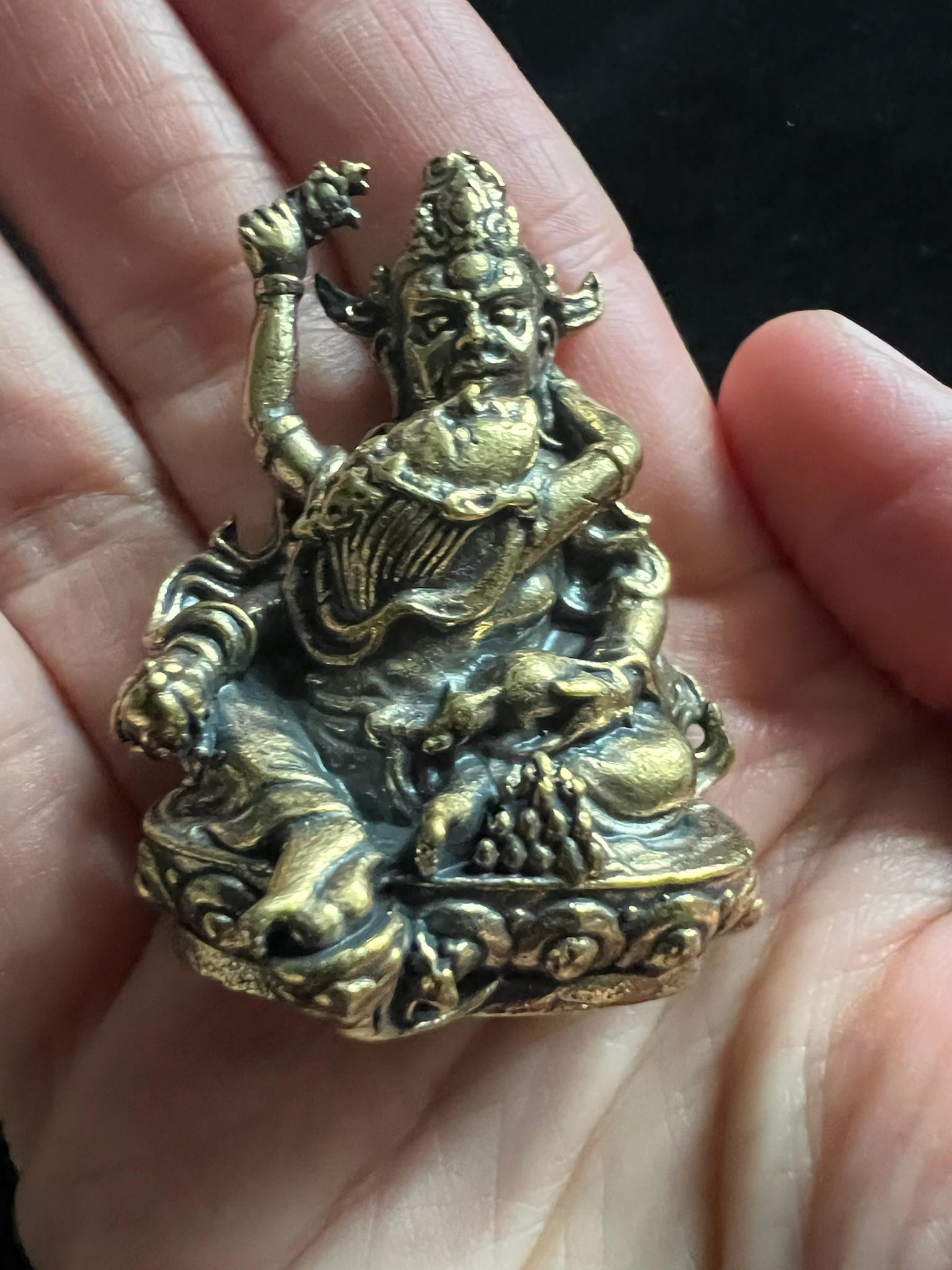 Deluxe Small Green Dzambhala with Consort Statue | Handmade | 1.75 inches | Karma Family | Vasudhara (Tara) and Amoghasiddhi - The Incense Stick