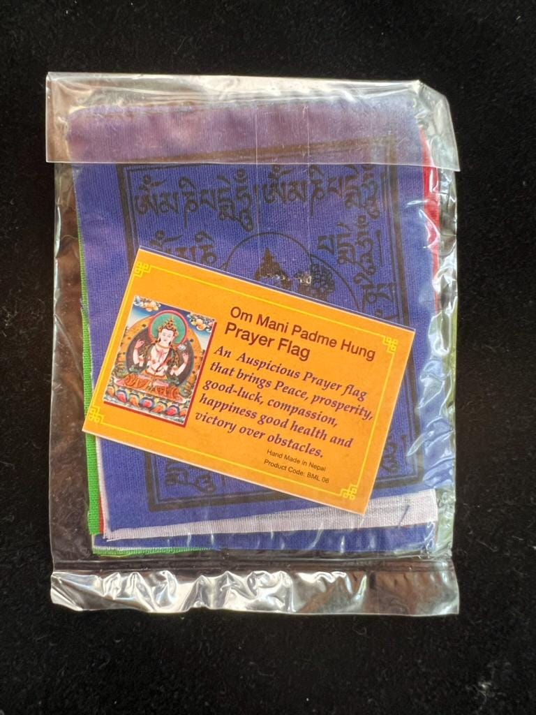 Tiny Chenrezig Tibetan Prayer Flags | 2.7in x 3.3in | 1 set of 10 flags | Nepal | Om Mani Padme Hung - The Incense Stick