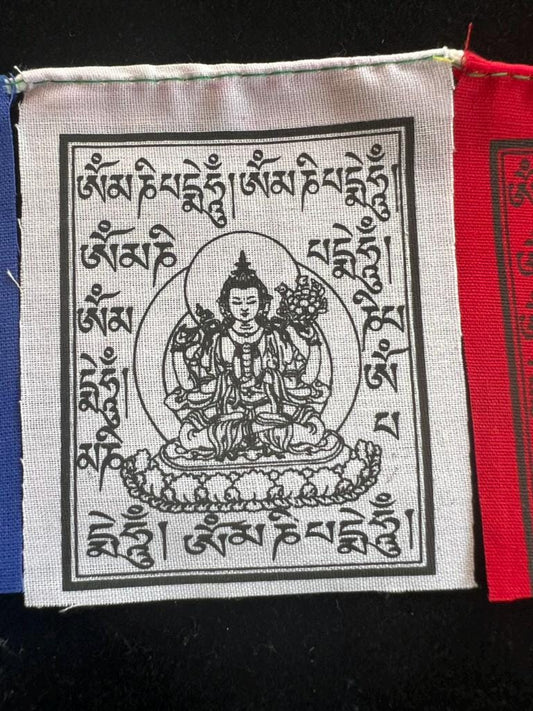 Tiny Chenrezig Tibetan Prayer Flags | 2.7in x 3.3in | 1 set of 10 flags | Nepal | Om Mani Padme Hung - The Incense Stick