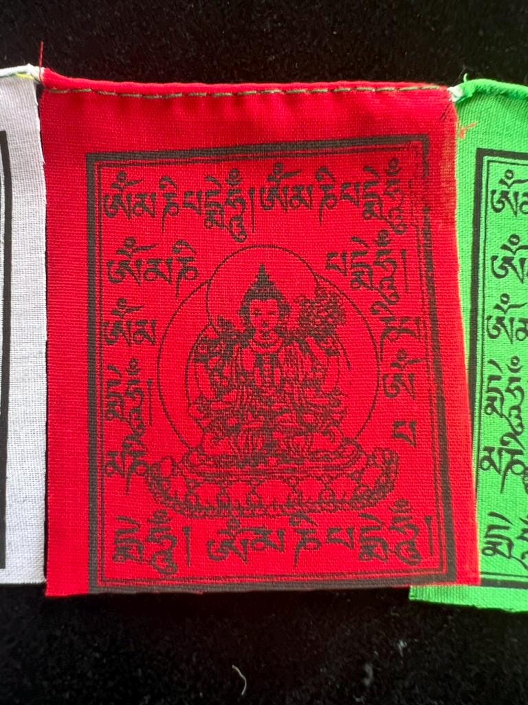 Tiny Chenrezig Tibetan Prayer Flags | 2.7in x 3.3in | 1 set of 10 flags | Nepal | Om Mani Padme Hung - The Incense Stick