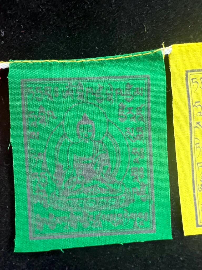 Tiny Medicine Buddha Tibetan Prayer Flags | 2.7in x 3.3in | 1 set of 10 flags | Nepal | - The Incense Stick
