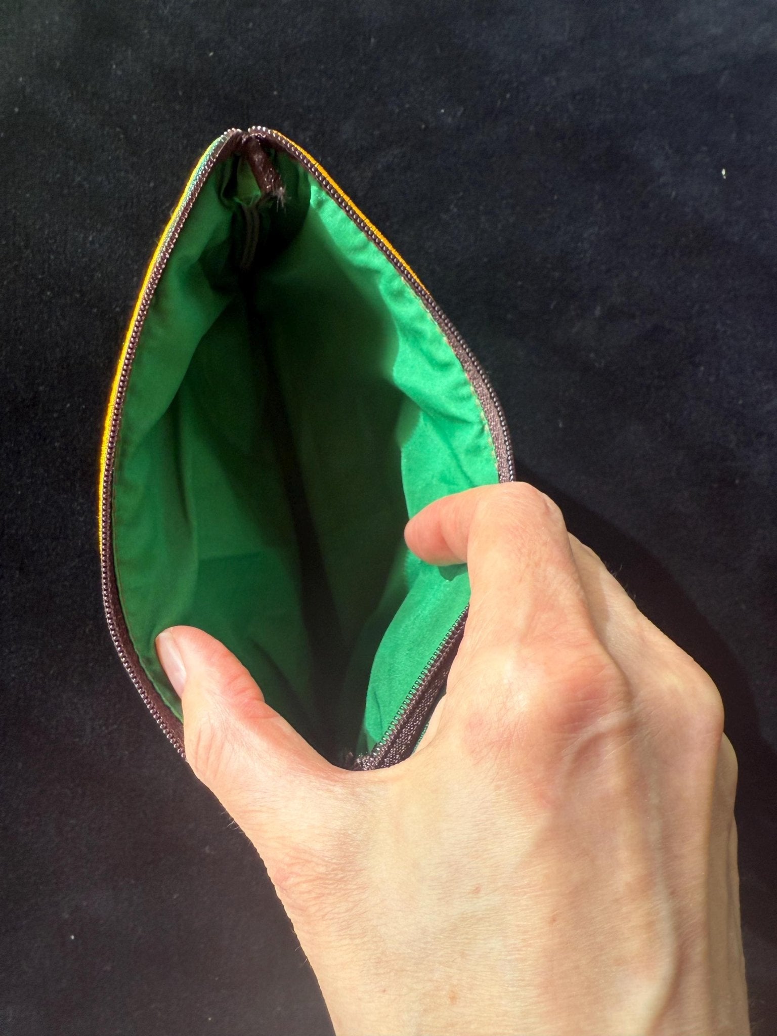 Jewel Spitting Mongoose Embroidered Pouch | Zippered | Approx 4in x 7.5in | Tibet | Nehulay | 1 pouch burgundy or green - The Incense Stick