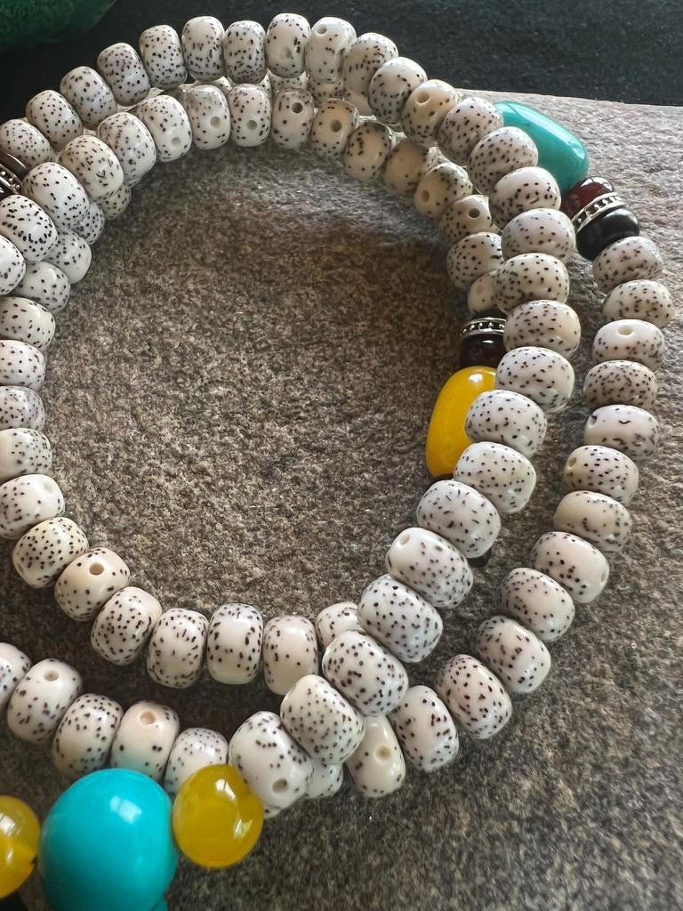 Stars and Moon Bodhi Seed Mala | 108 Bodhi Seed Beads, Various Decorative Spacer Beads | 8mm | Free storage pouch | Handmade | Adjustable