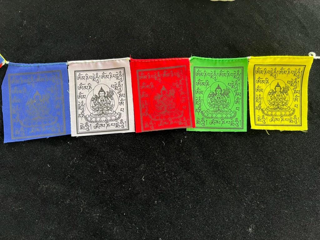 Tiny Chenrezig Tibetan Prayer Flags | 2.7in x 3.3in | 1 set of 10 flags | Nepal | Om Mani Padme Hung - The Incense Stick