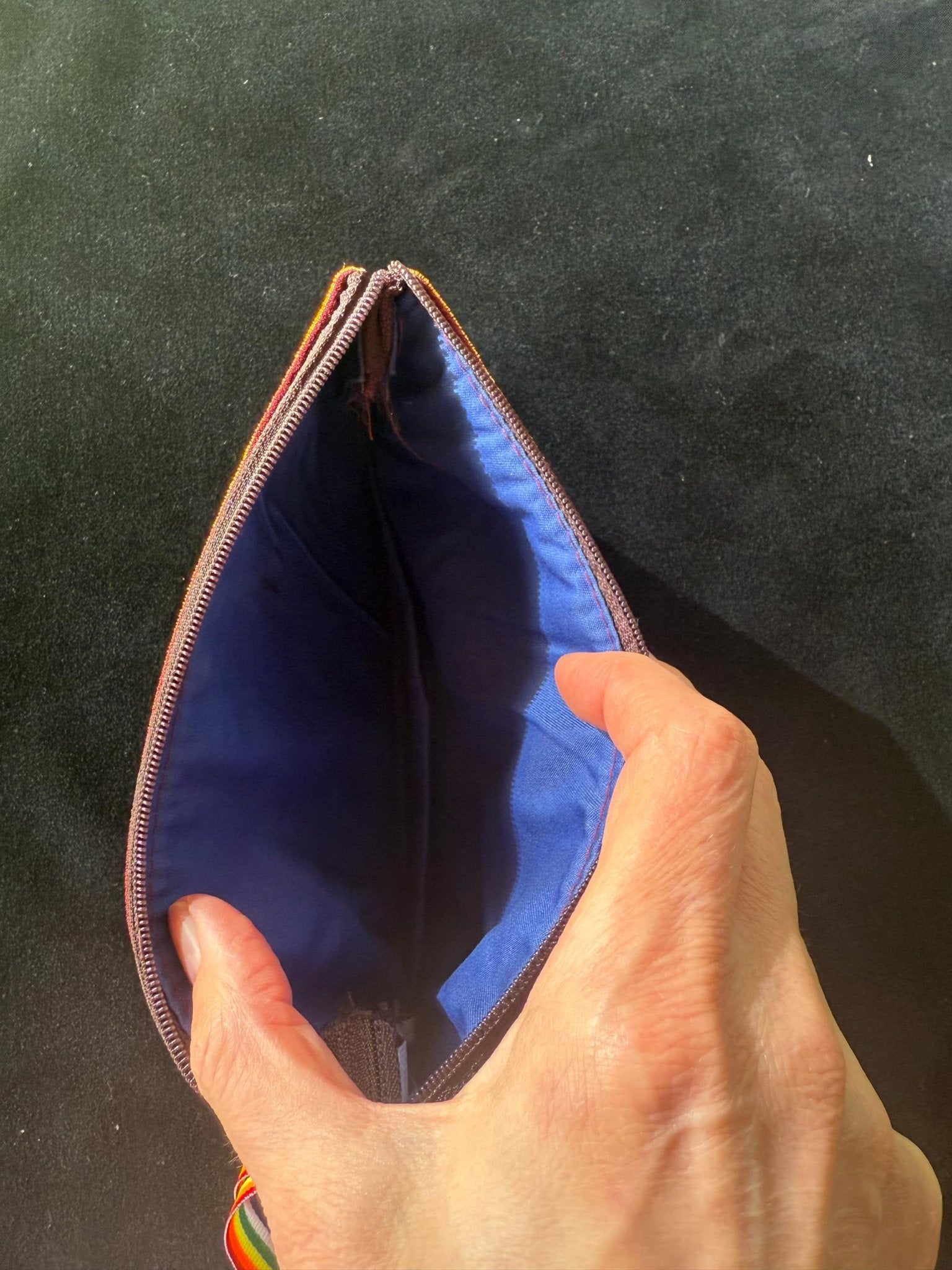 Jewel Spitting Mongoose Embroidered Pouch | Zippered | Approx 4in x 7.5in | Tibet | Nehulay | 1 pouch burgundy or green - The Incense Stick