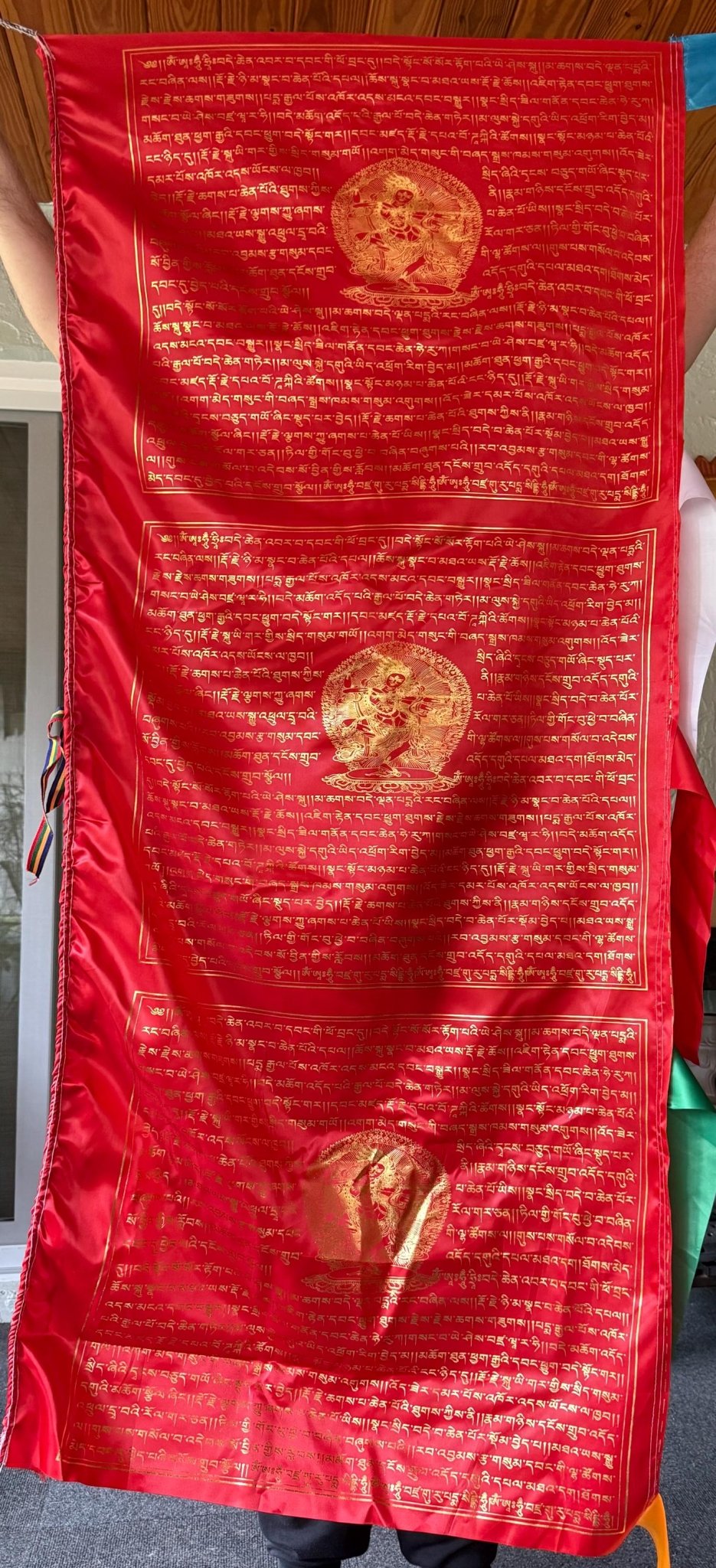 Huge Kurukulle TRIPLE Prayer Flag Banner |Great Cloud of Blessings| 28in x 60in | 1 single flag | Poly Silk | vertical flag | Wangdü Soldep - The Incense Stick