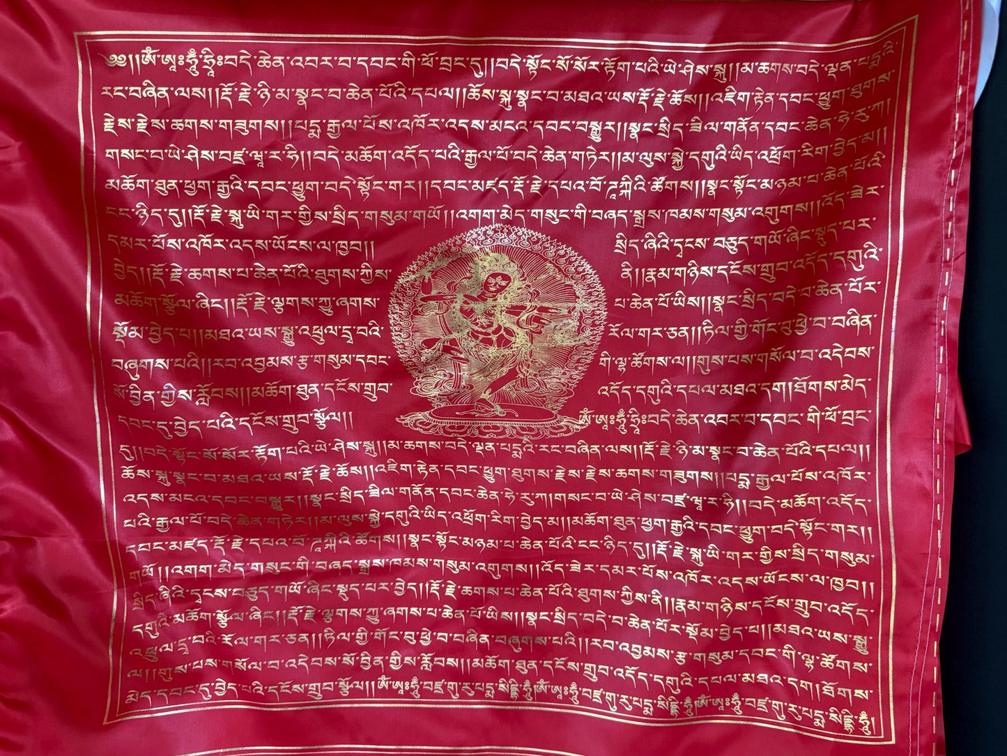 Huge Kurukulle TRIPLE Prayer Flag Banner |Great Cloud of Blessings| 28in x 60in | 1 single flag | Poly Silk | vertical flag | Wangdü Soldep - The Incense Stick
