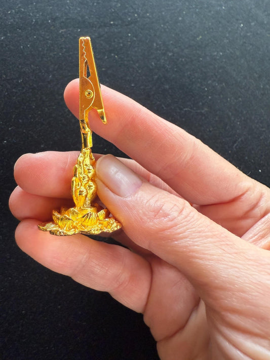 Wish Fulfilling Jewel Incense Clip Burner | Approx. 2.5 inches high | Gold Colored Metal - The Incense Stick