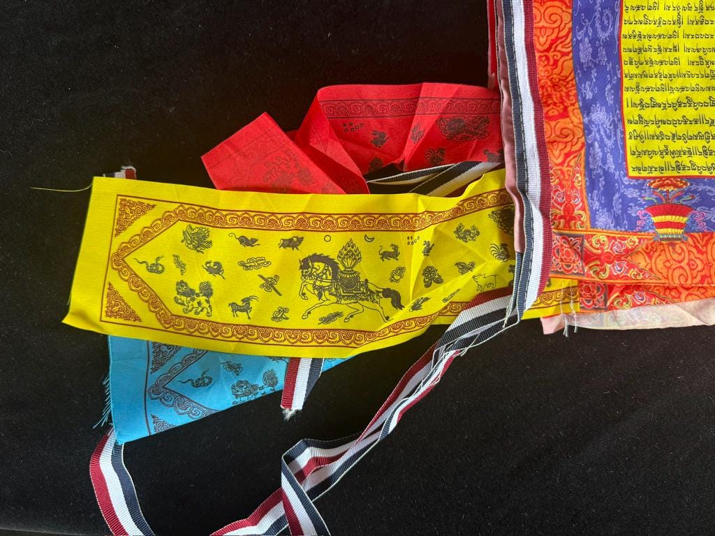 Huge Green Tara DOUBLE Panel Prayer Flag Banner | 28in x 50 1/2in | 1 single flag | Poly Silk | vertical flag or wall - The Incense Stick