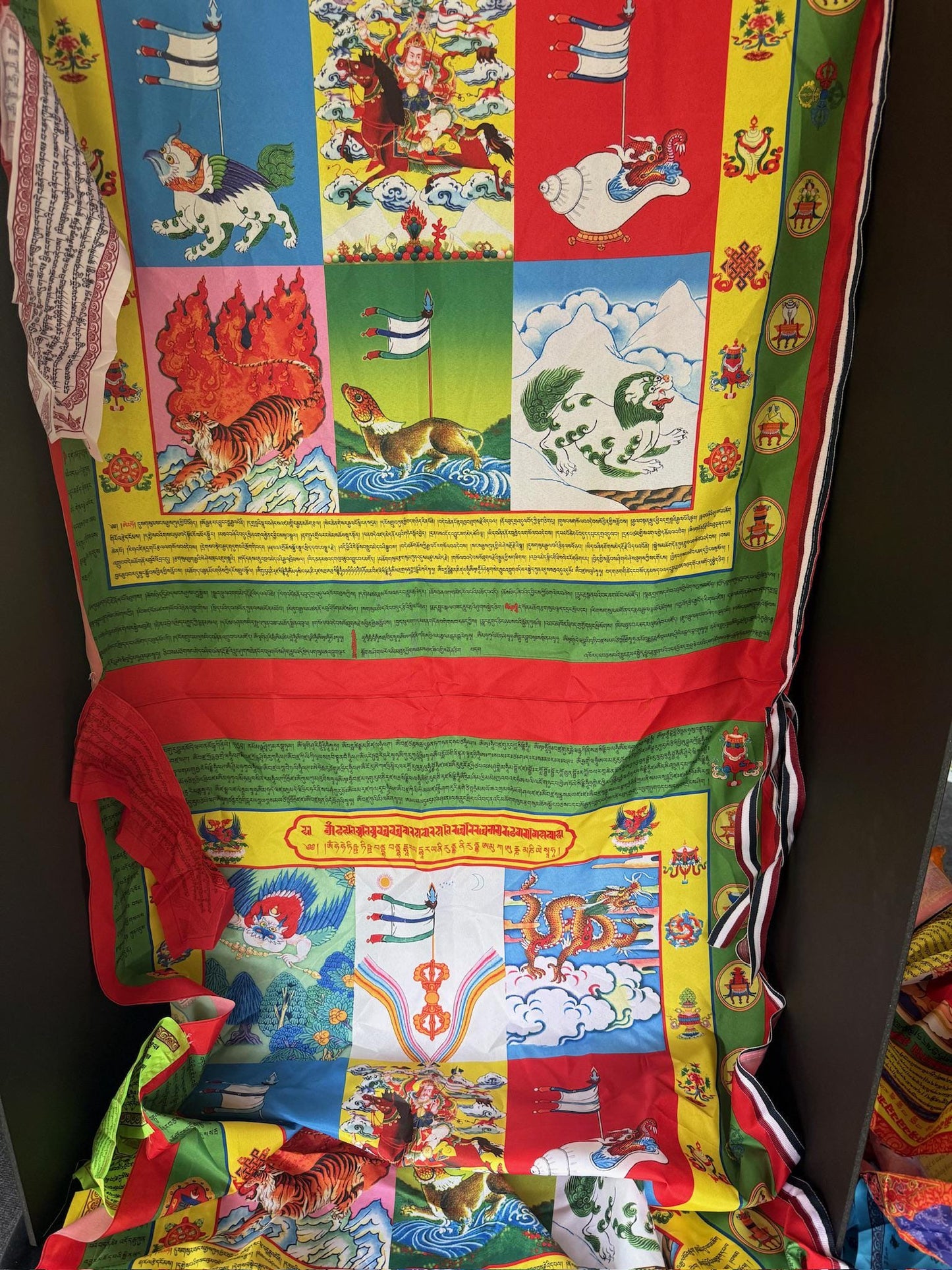 Huge Gesar DOUBLE Prayer Flag Banner | 28in x 72in | 1 single flag | Poly Silk | vertical flag or wall - The Incense Stick