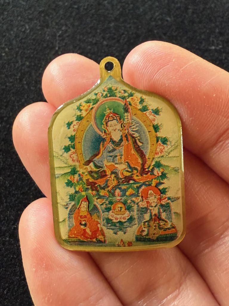 Guru Padmasambhava and Gesar Pendant | 2 sided | Approx 1 inches long x 1.25 inches wide | Tibet | Guru Rinpoche - The Incense Stick